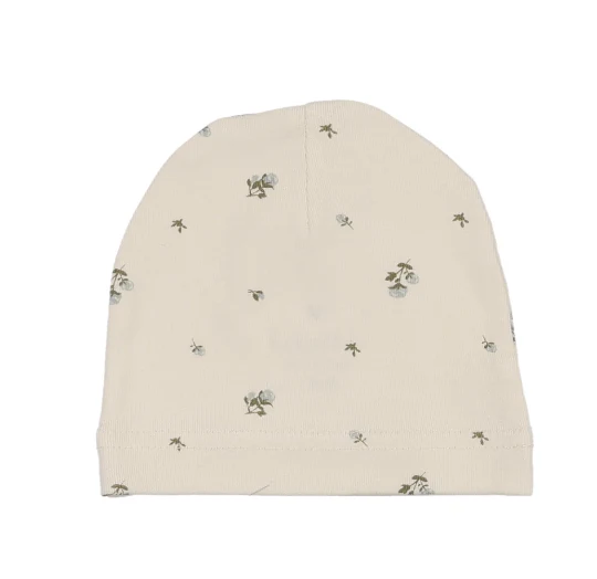 Lilette Rosebud Print Beanie - Cream/Blue