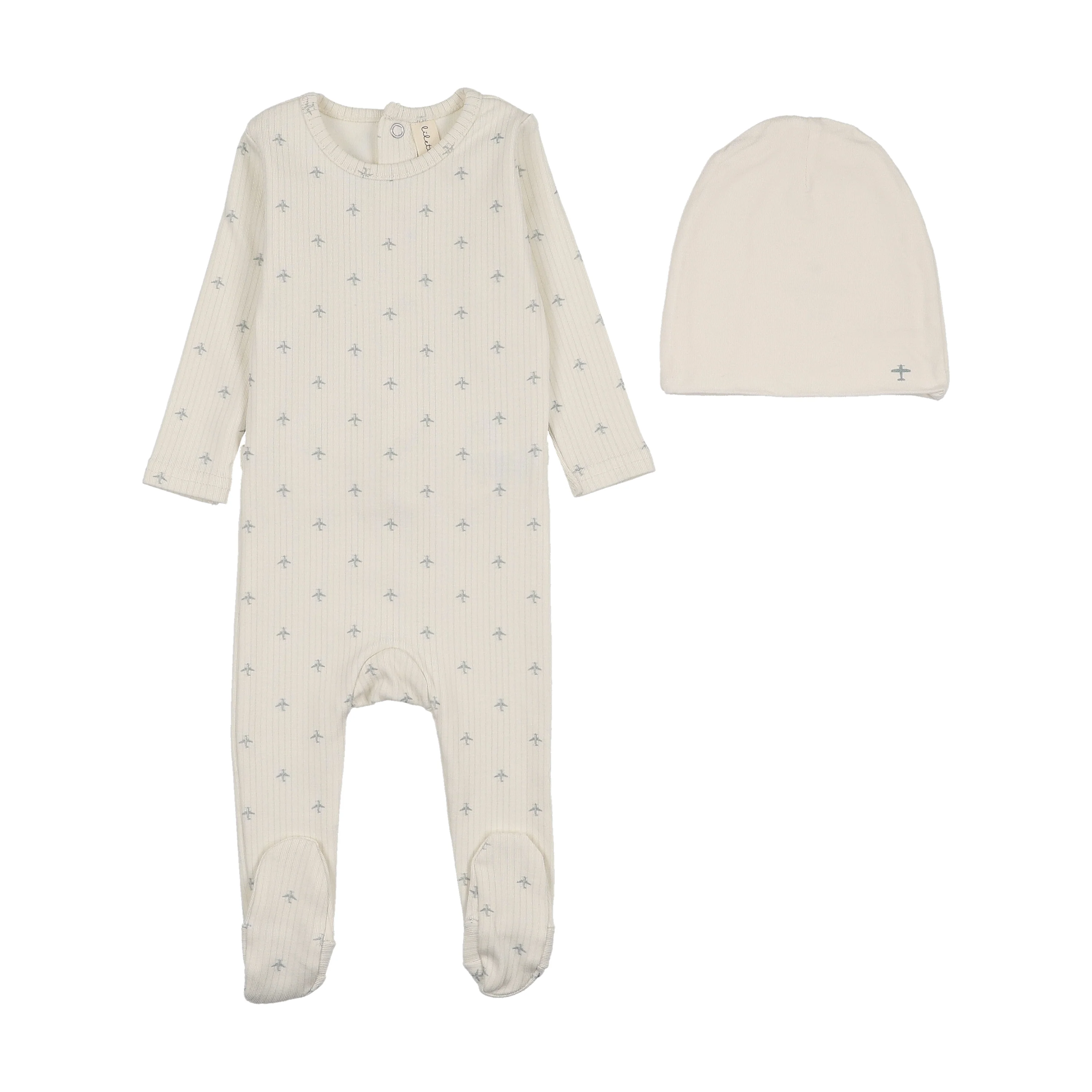 Lilette Striped Planes Footie Set - Cream/Light Blue