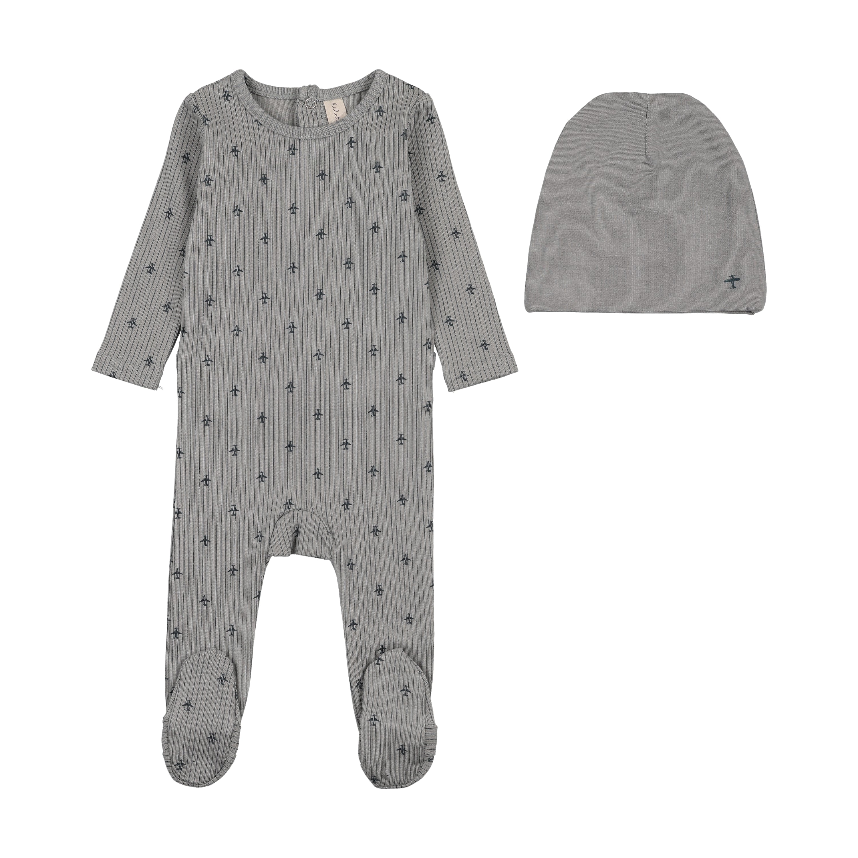 Lilette Striped Planes Footie Set - Light Blue/Off Navy