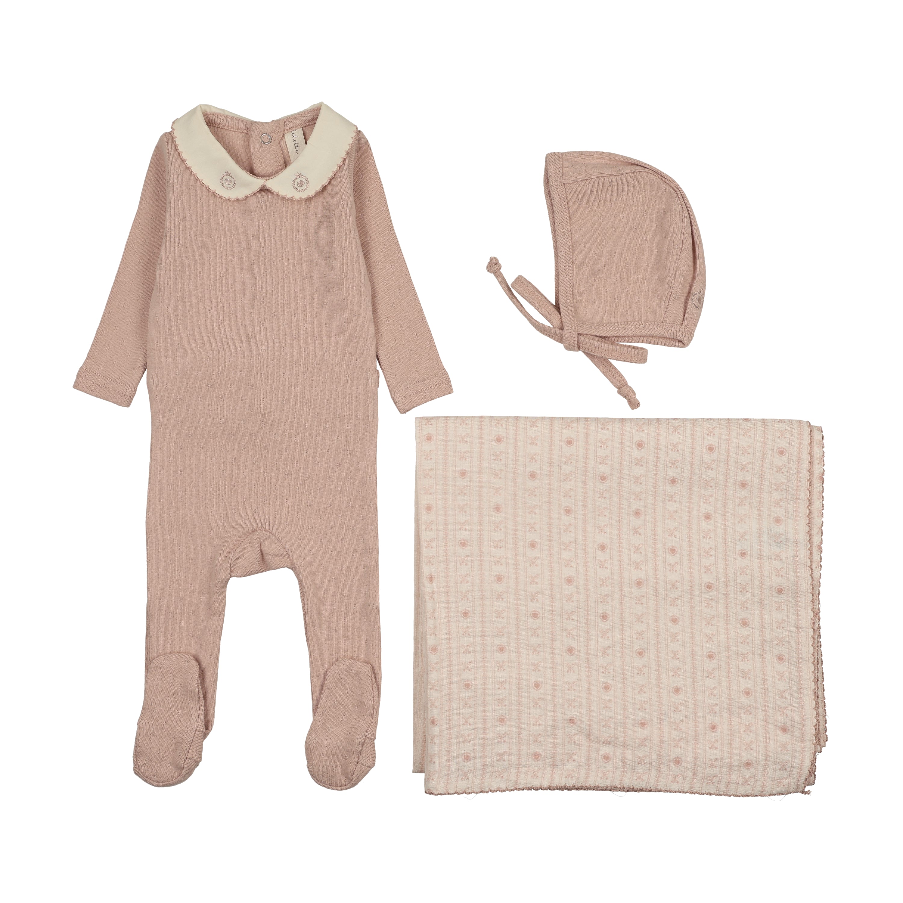 Lilette Sweetheart Collar Layette Set - Dusty Pink