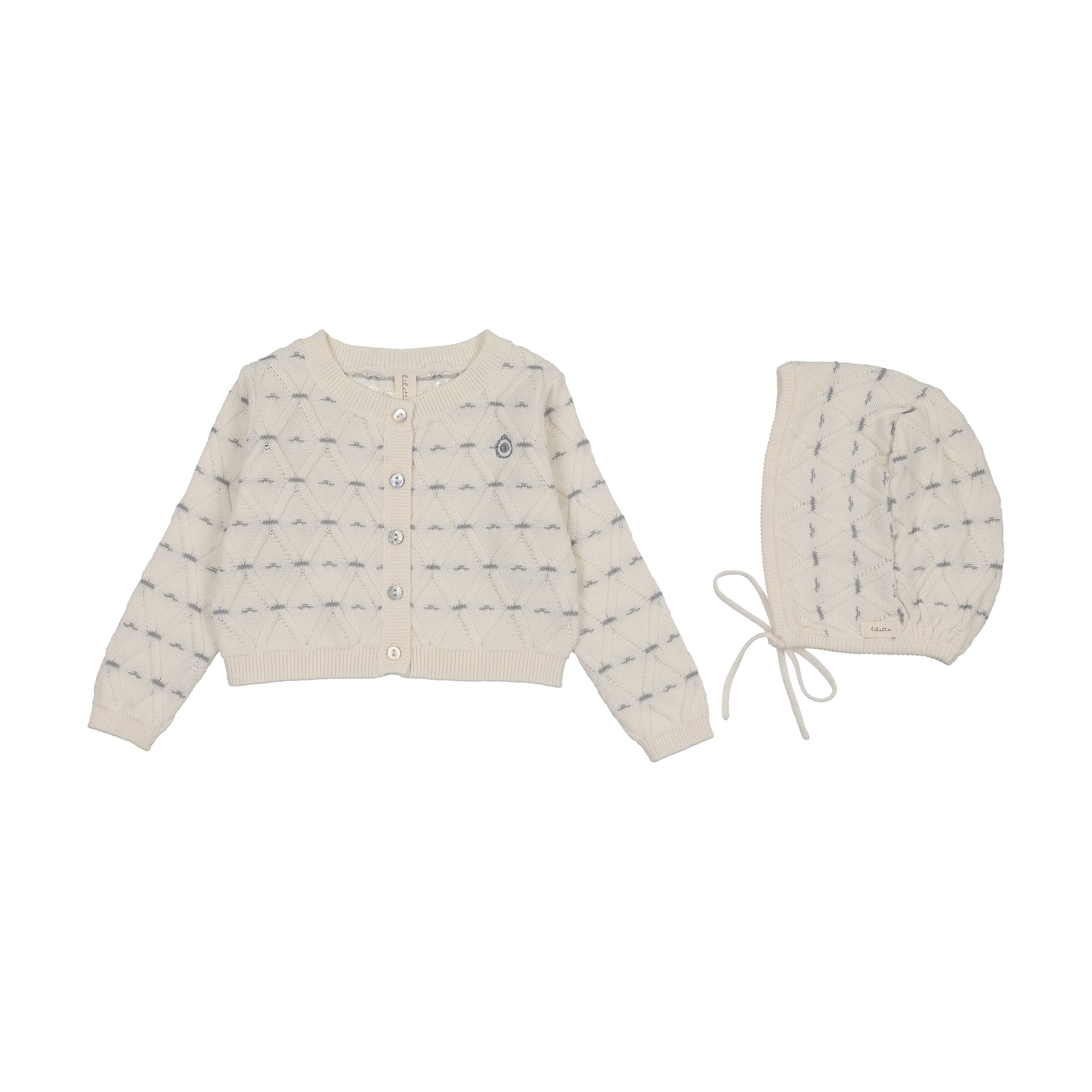 Lilette Sweetheart Knit Cardigan Set - Cream/Light Blue