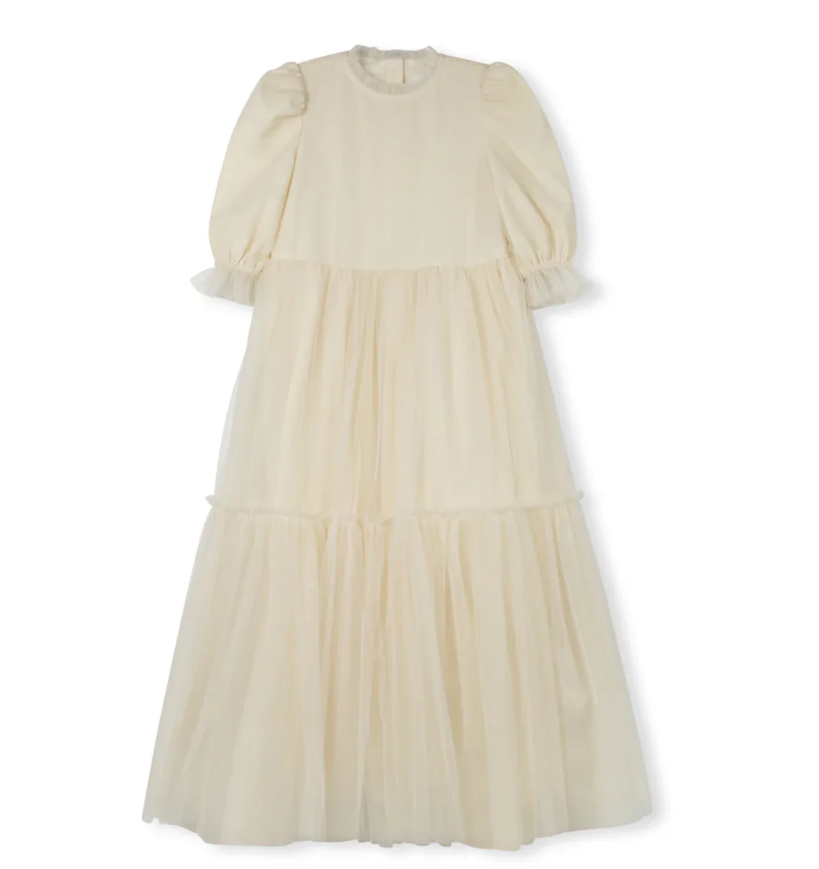 Lilou Cream Mesh Tiered Gown