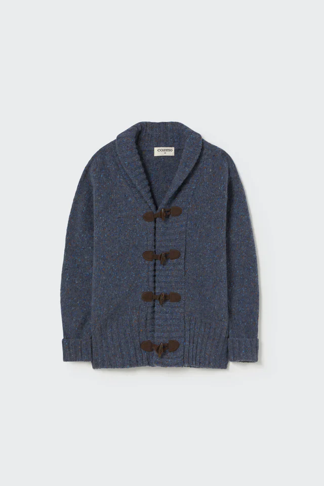 Little Cozmo Blue-Tweed Tricot Collor Cardigan