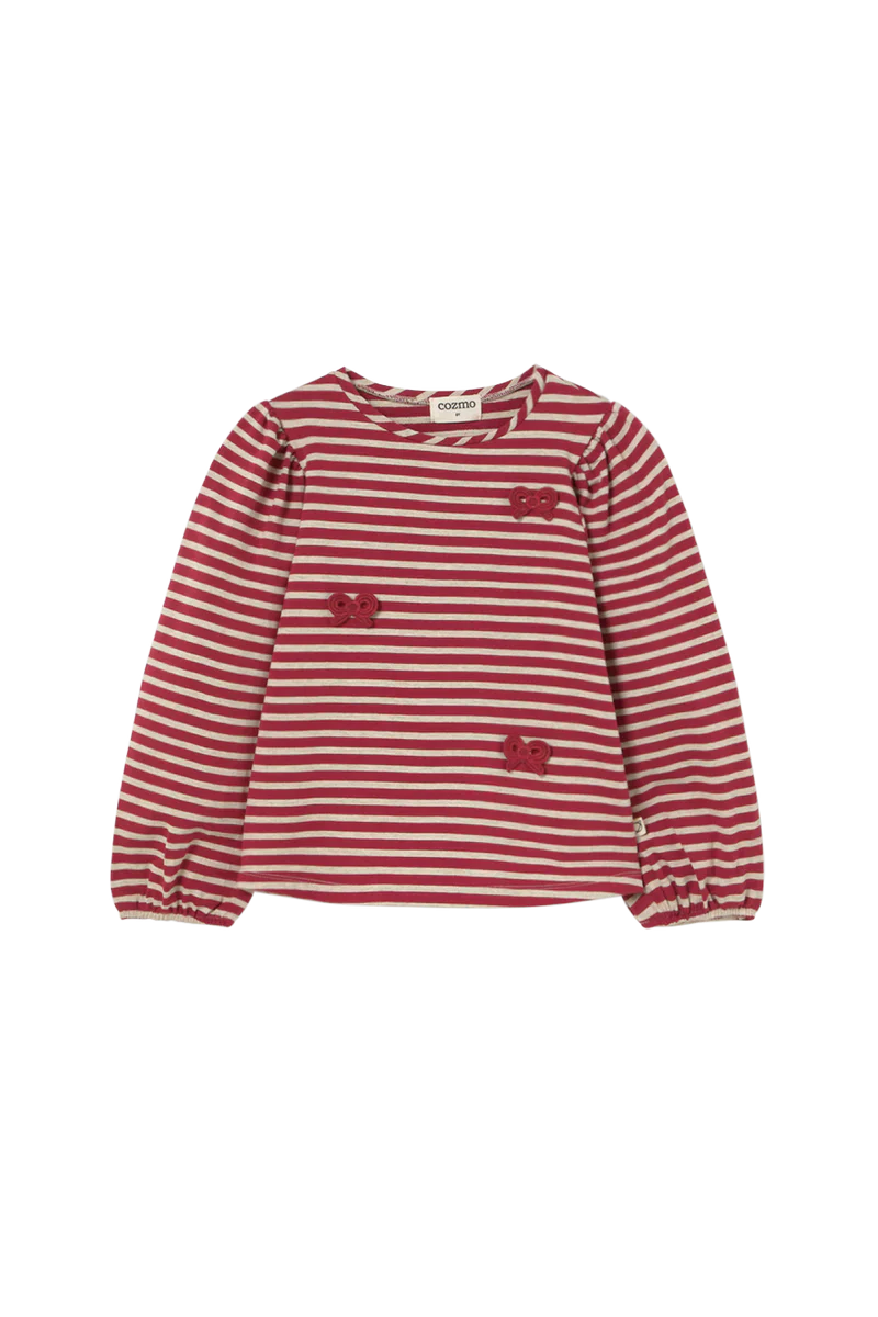 Little Cozmo Burgundy-Striped Elastic Fleece Bows T-Shirt