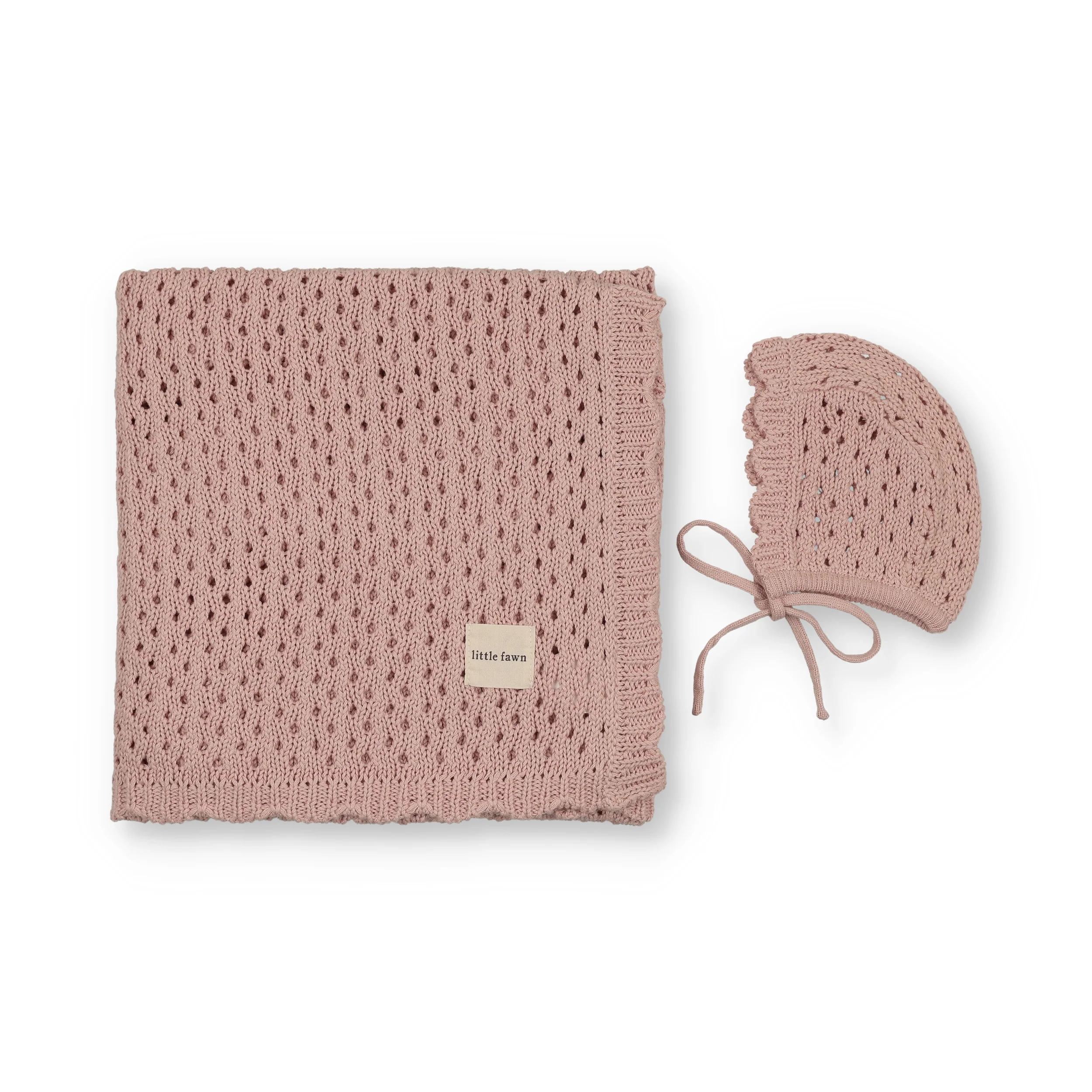 Little Fawn Knit Scalloped Edge Blanket + Bonnet - Image 2