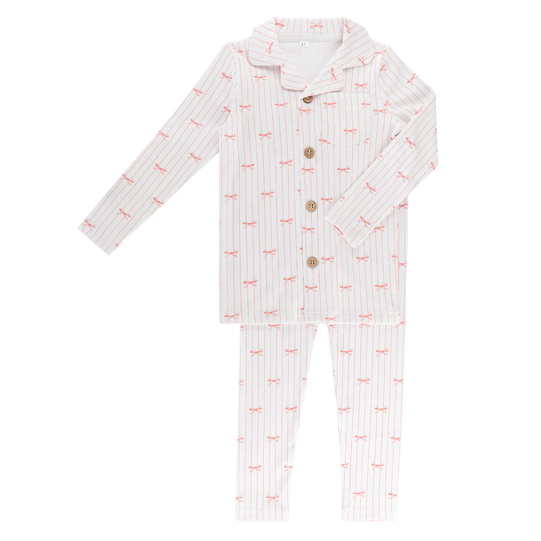 Little Label Pink Bow Print Grandpa Pajama