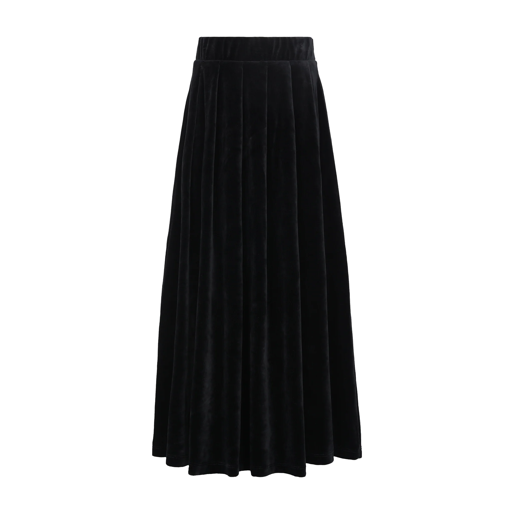 Little Parni Black Velour Pleated Maxi Skirt (K594) - Image 2