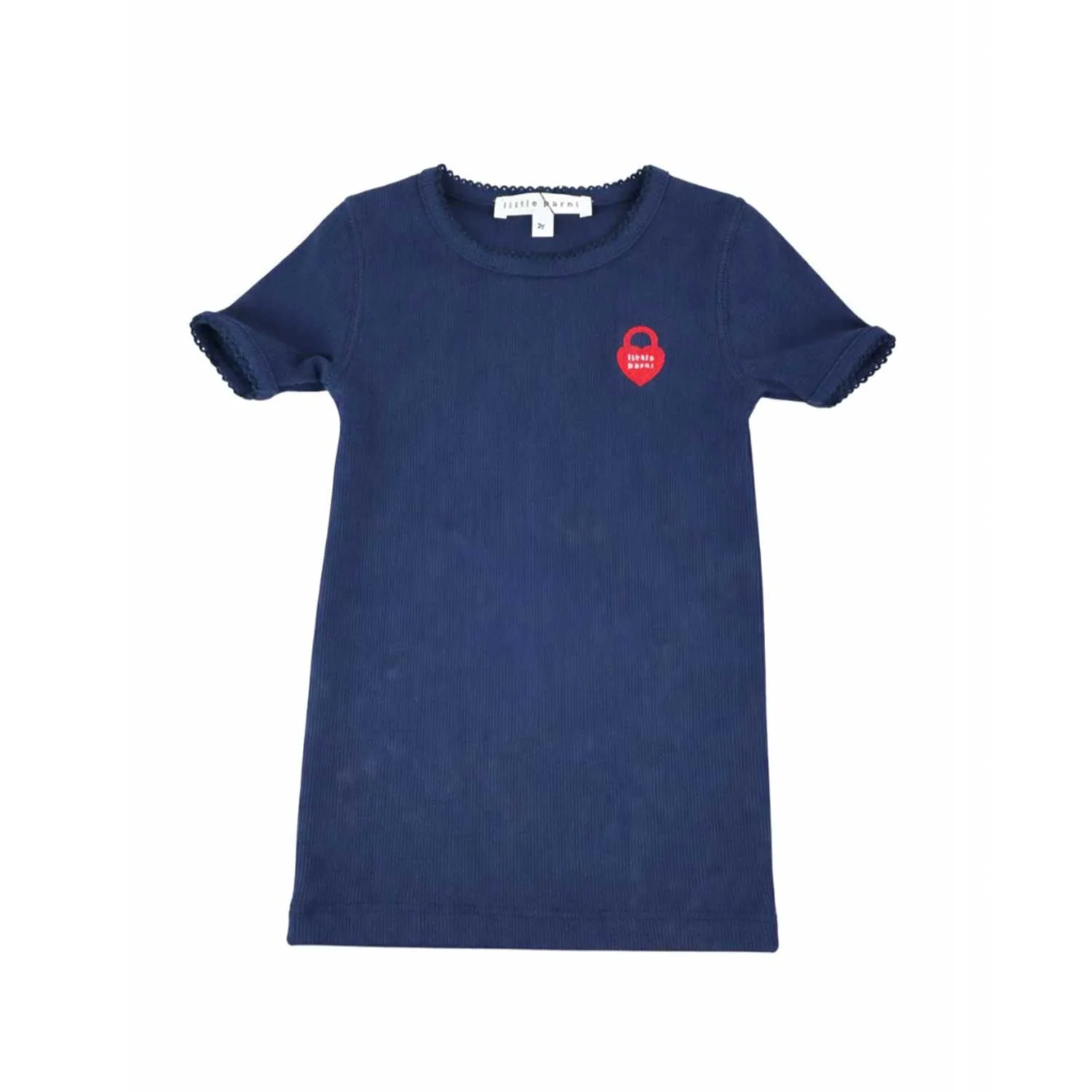 Little Parni Navy Blue Pico Trim Tshirt - Short Sleeves (K602 NVY)