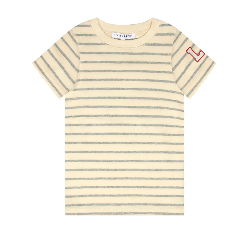 Little Parni Wide Striped Tshirt - Short Sleeves Grey/Ivory (K613)