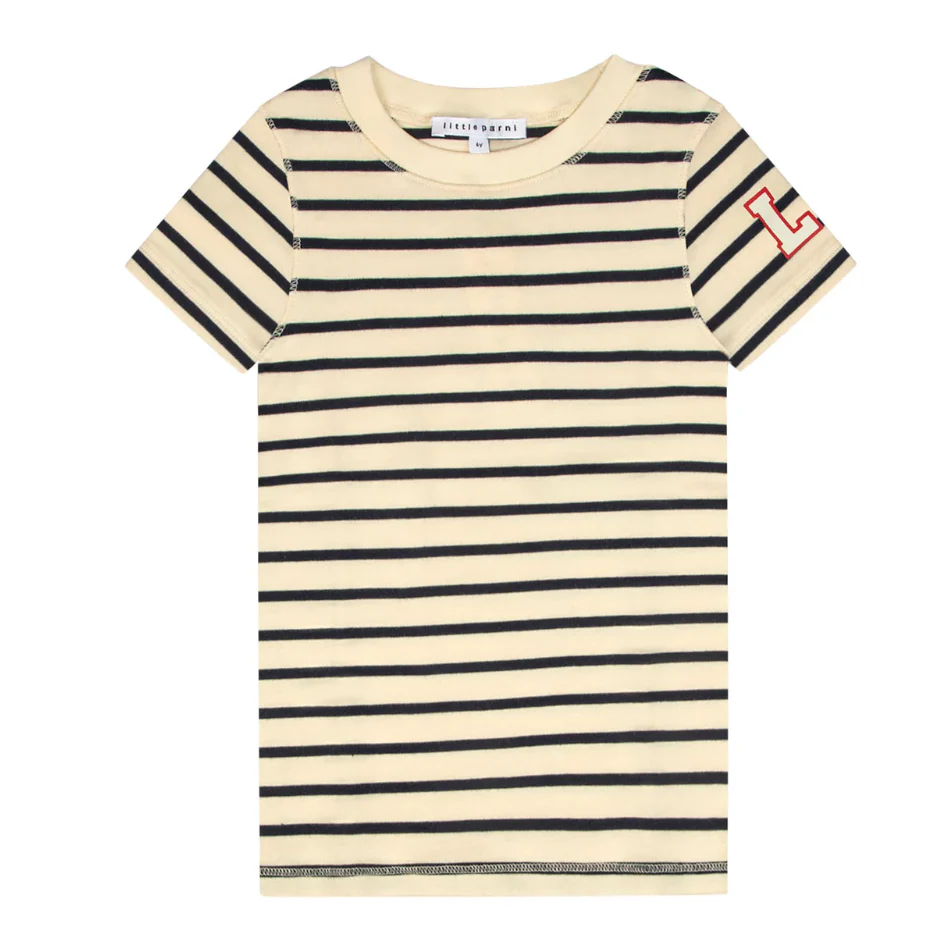Little Parni Wide Striped Tshirt - Short Sleeves Navy/Ivory (K613)