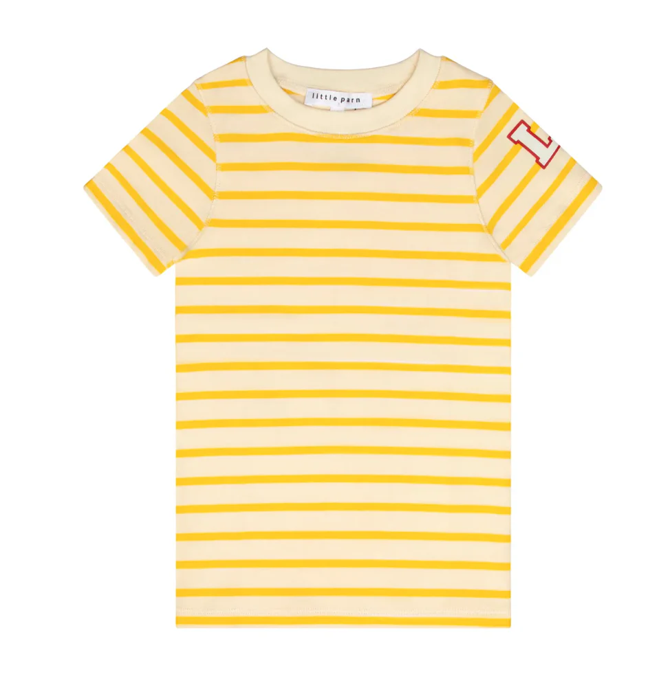 Little Parni Wide Striped Tshirt - Short Sleeves Yellow/Ivory (K613)