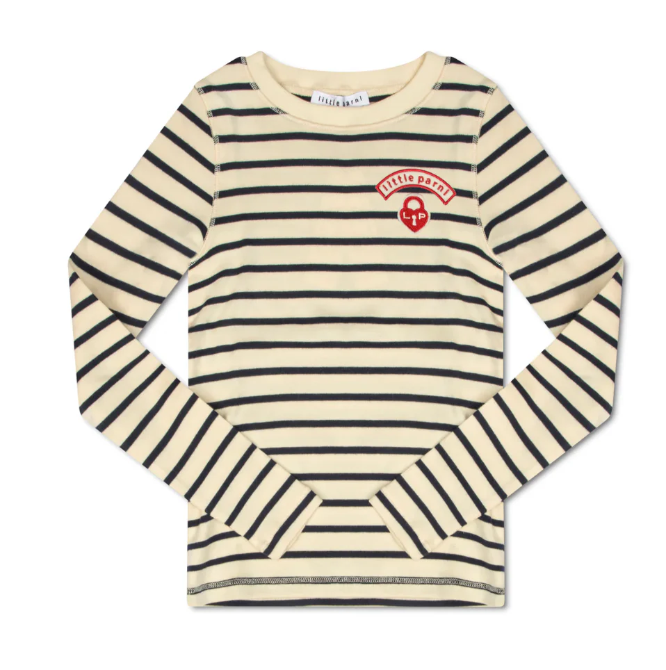 Little Parni Wide Striped Tshirt - Long Sleeves Navy/Ivory (K614)