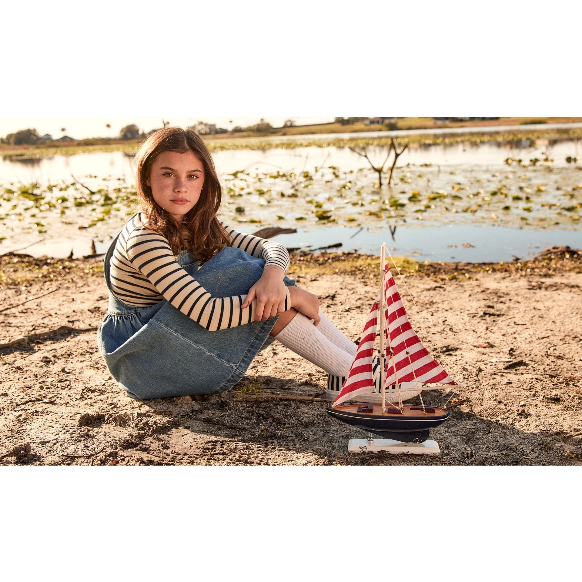 Little Parni Wide Striped Tshirt - Long Sleeves Navy/Ivory (K614) - Image 2