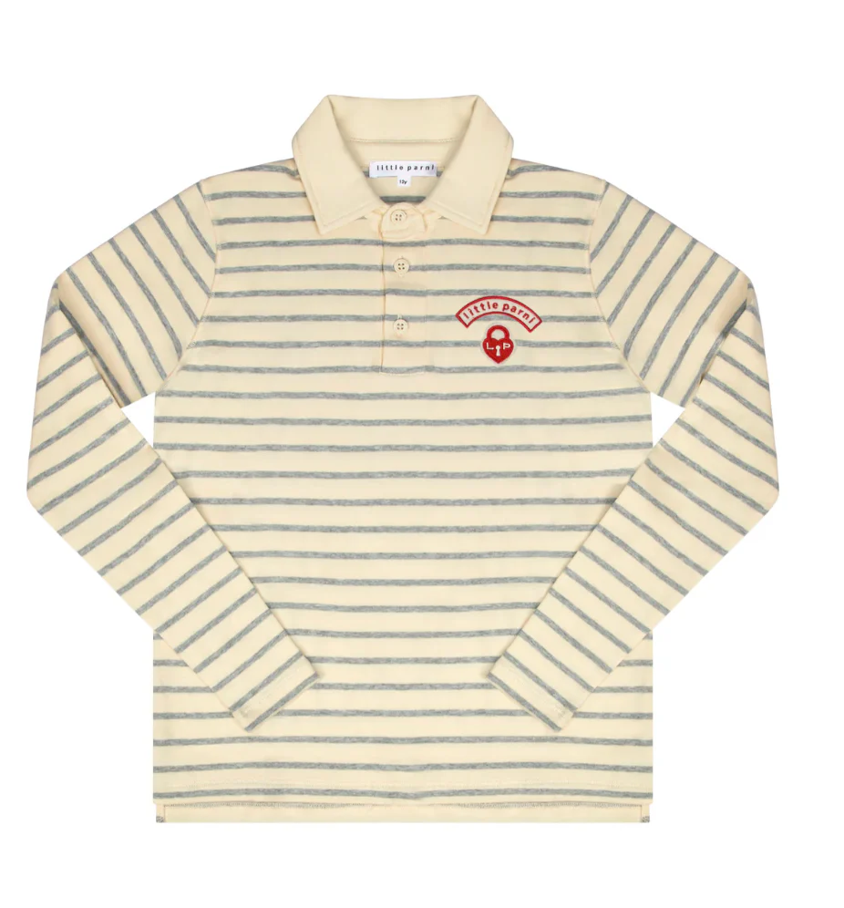 Little Parni Wide Striped Teen Polo Grey/Ivory (K616)