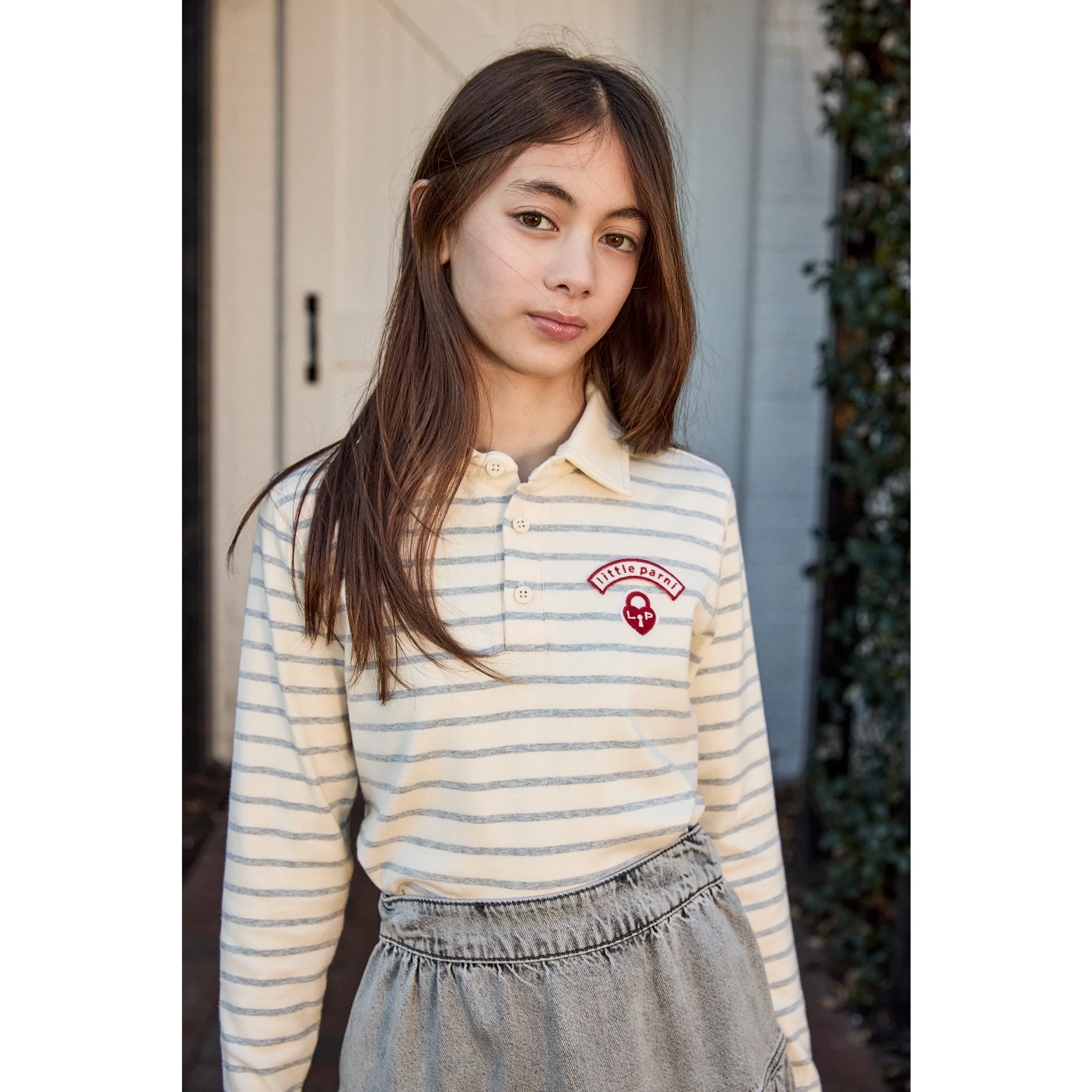 Little Parni Wide Striped Teen Polo Grey/Ivory (K616) - Image 2