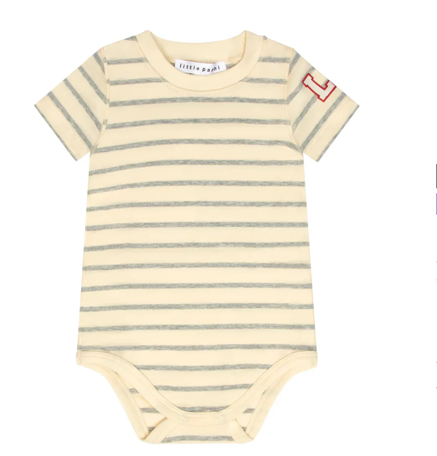 Little Parni Wide Striped Onesie Grey/Ivory (K617)