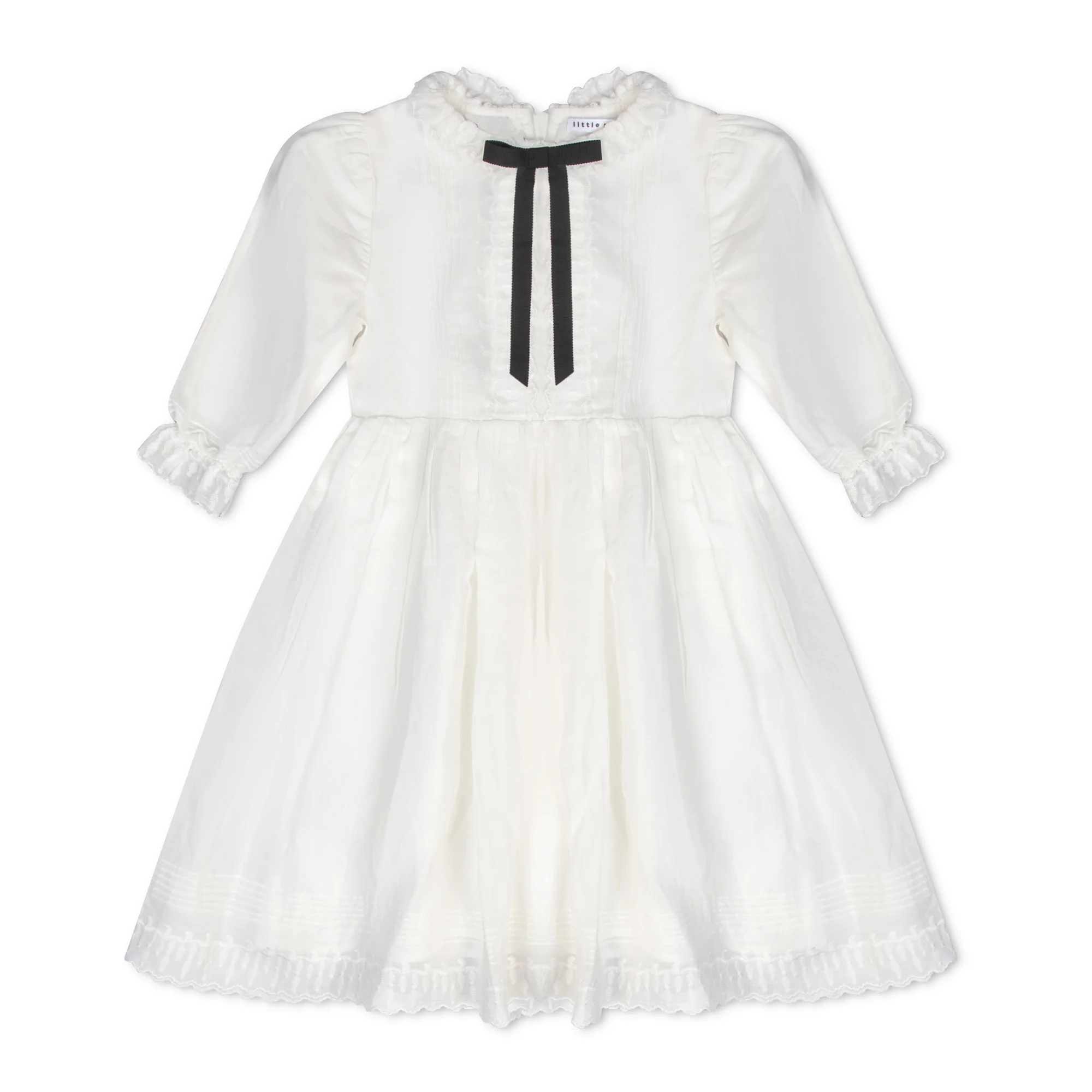 Little Parni Evening Bow Dress - Long Sleeves - White (K633)