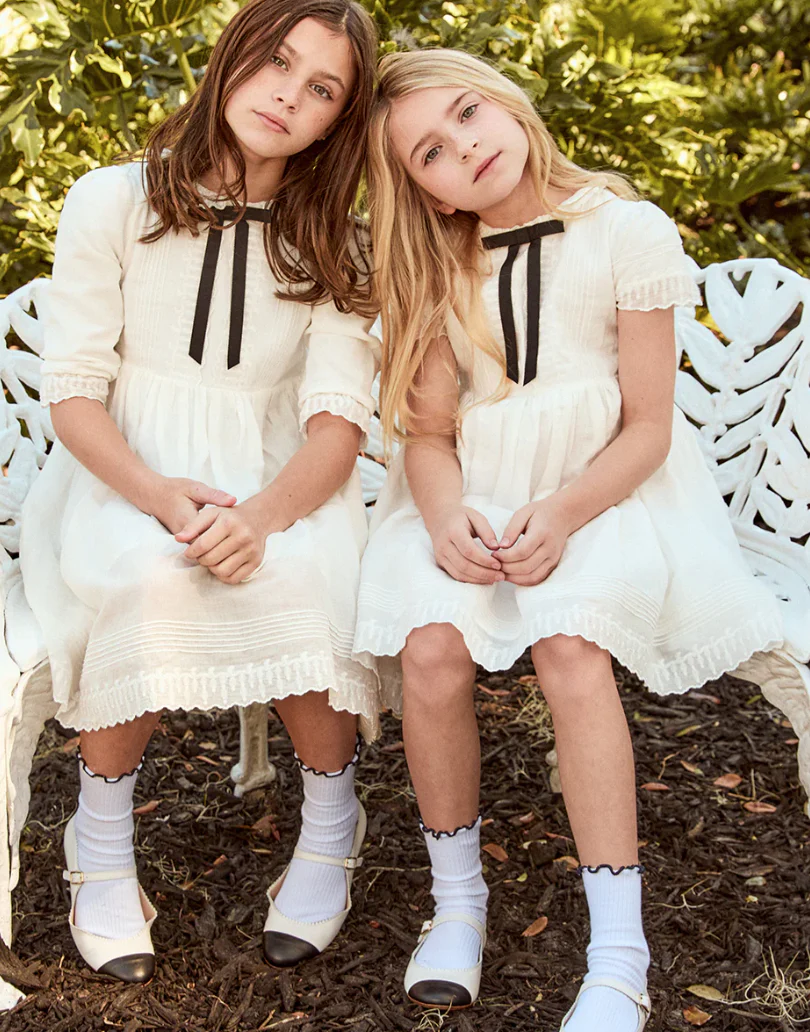 Little Parni Evening Bow Dress - Long Sleeves - White (K633) - Image 2