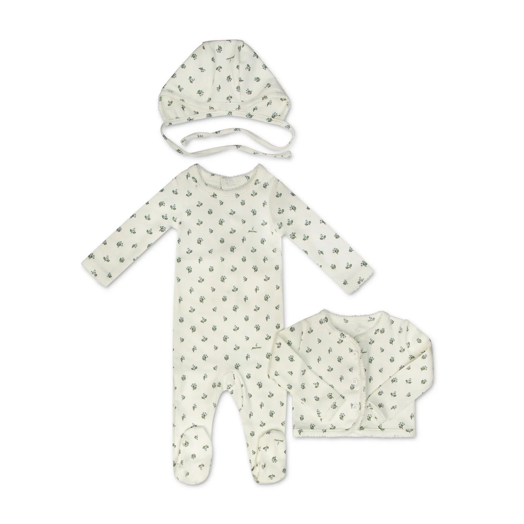 Little Parni LT Blue Floral Cardigan Layette Set + Bonnet (K660)