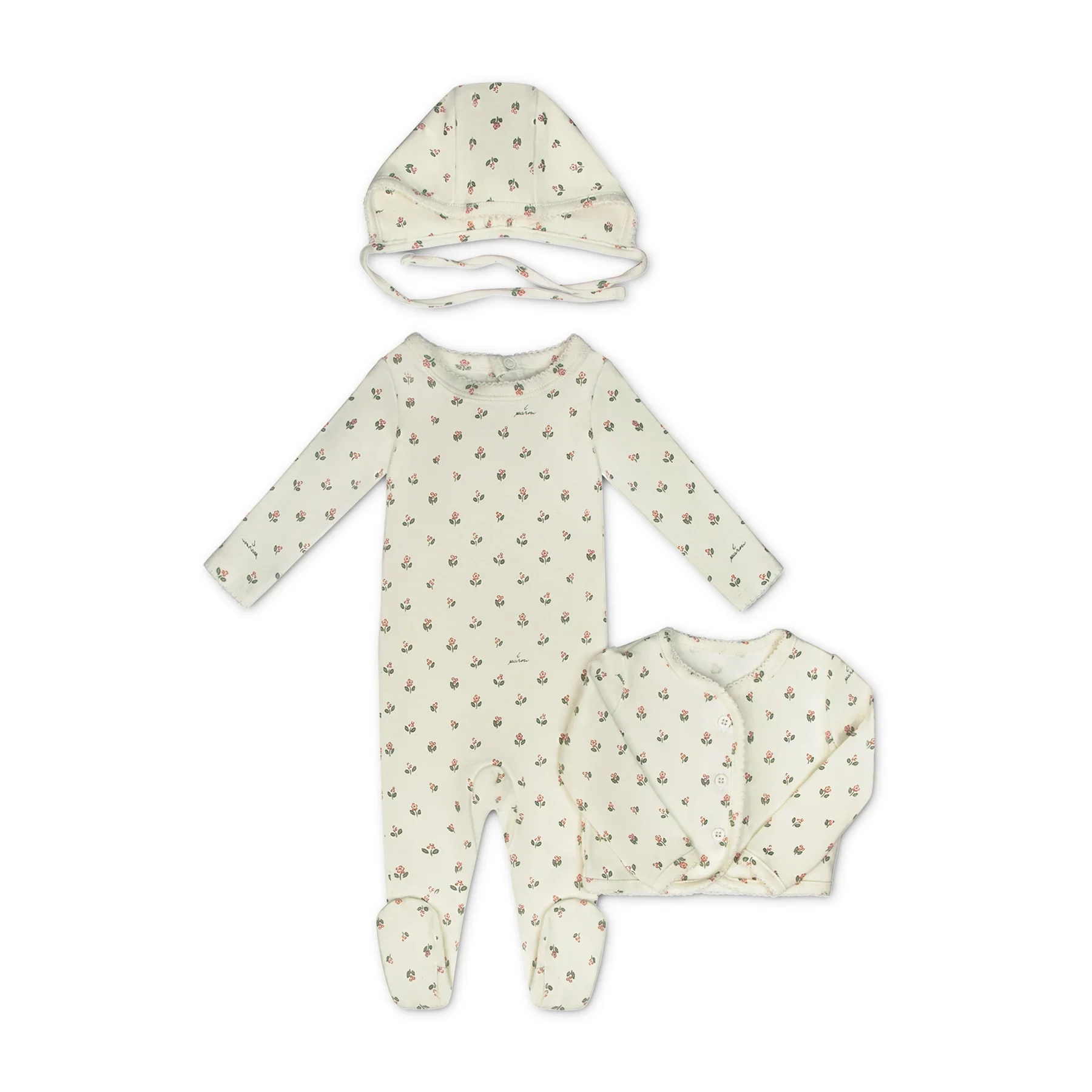 Little Parni Pink Floral Cardigan Layette Set + Bonnet (K660)