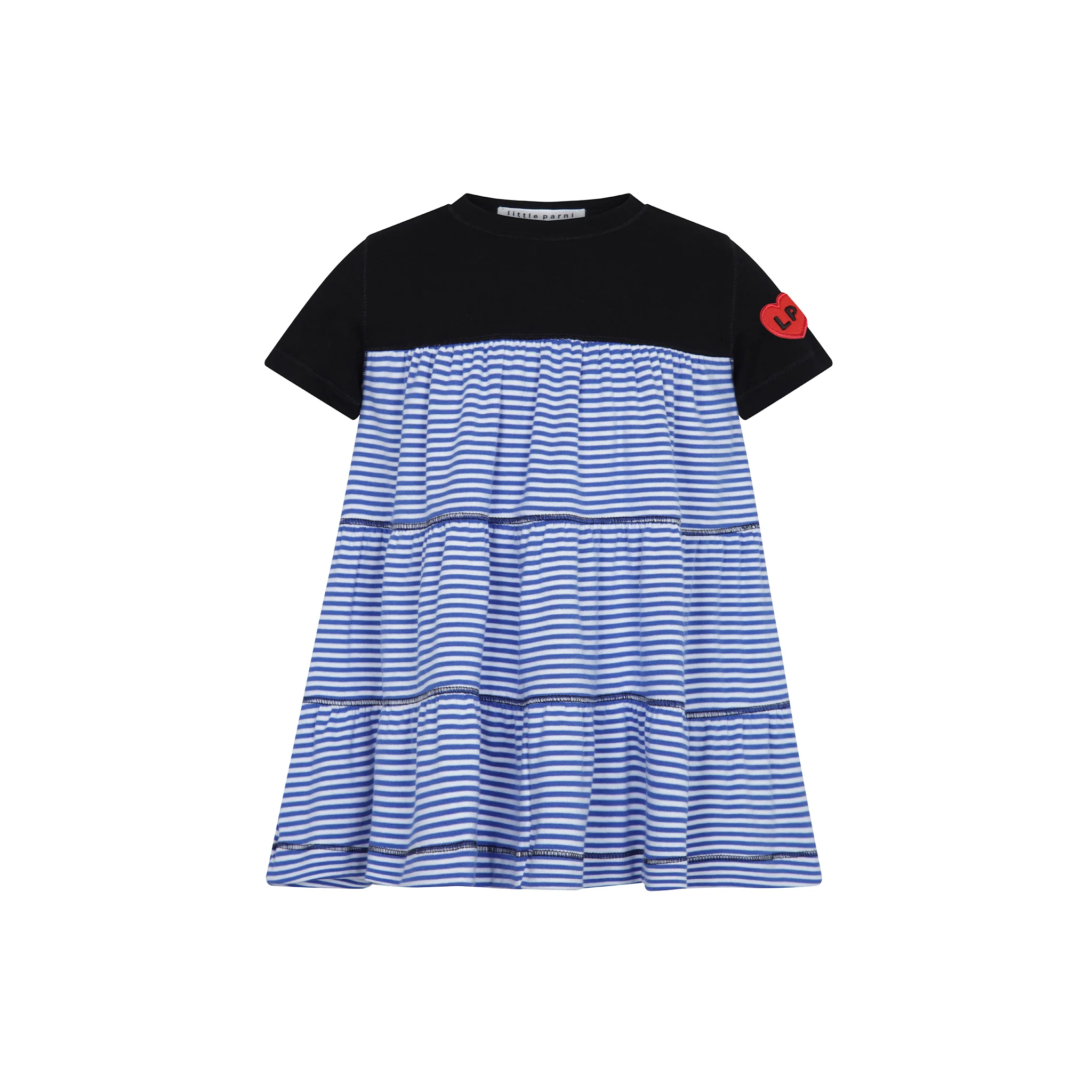 Little Parni Royal Blue/White Varsity Tiered Dress - Short Sleeves (K600)