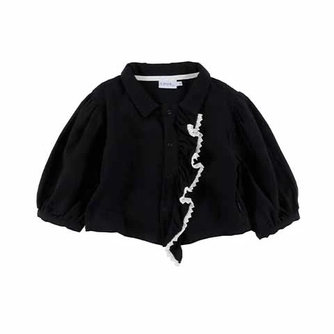 Loud Apparel Girl Shirt front ruffle Black