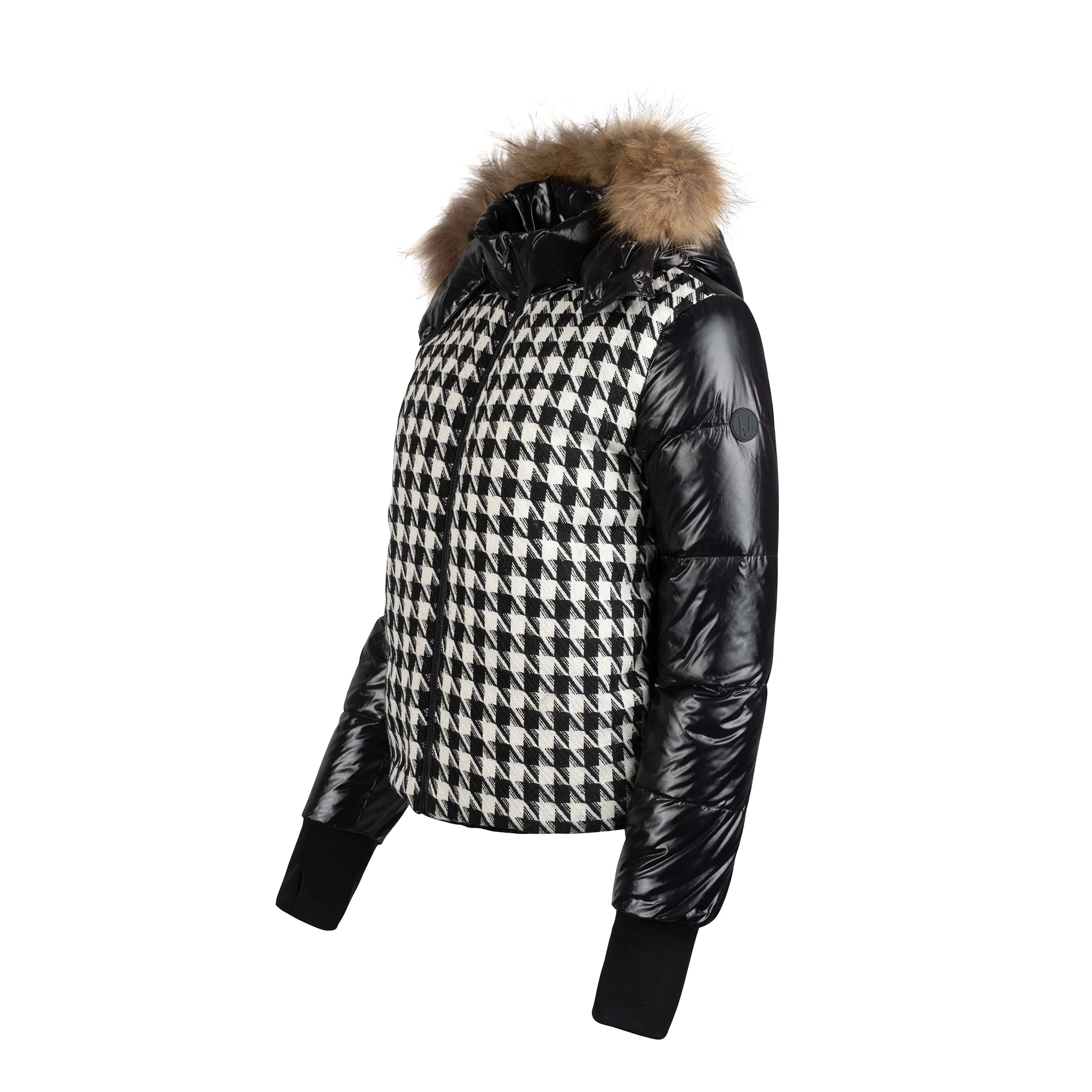 Manteau Jr. Blk Fur / B+W Houndstooth Knit  Teen Reversible
