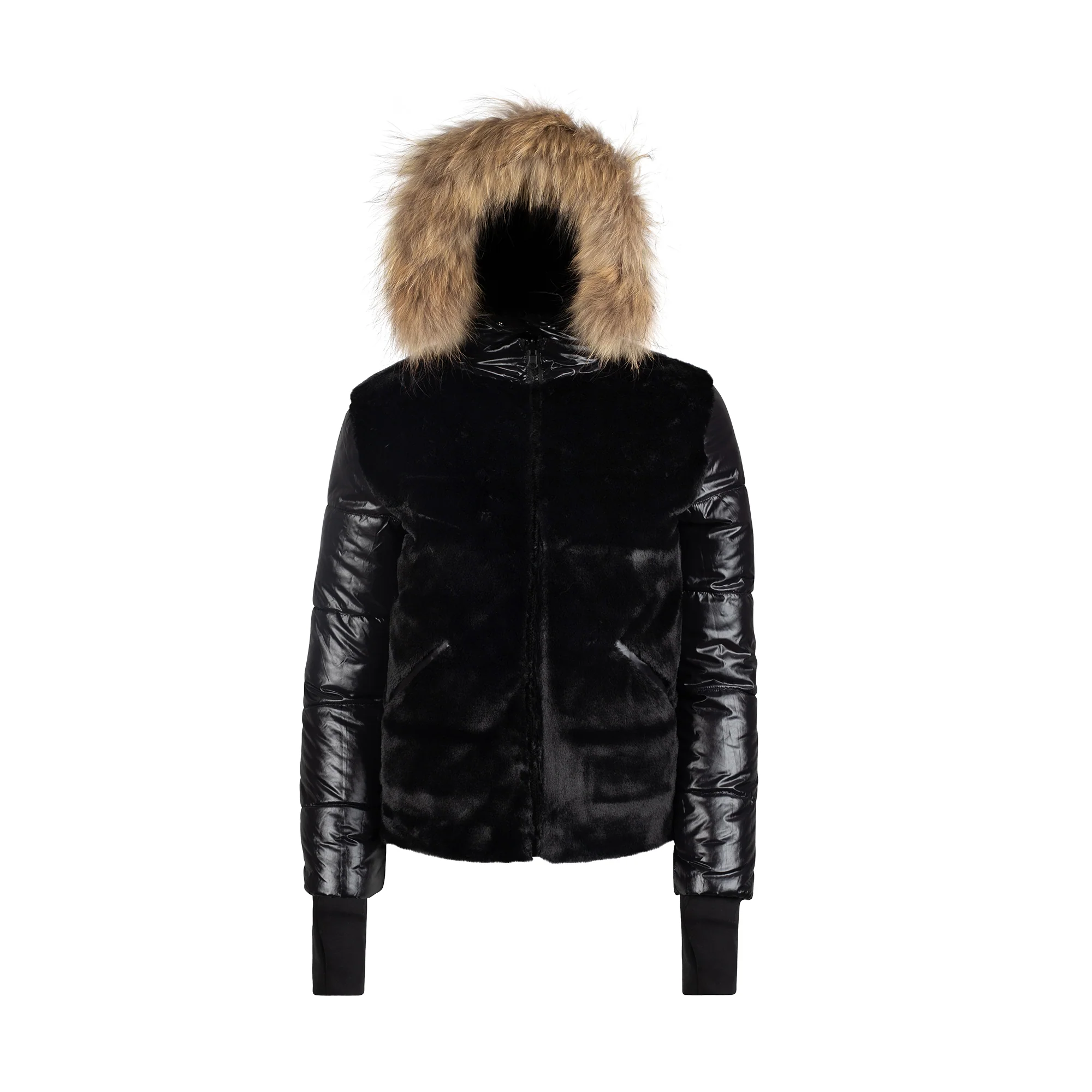 Manteau Jr. Blk Fur / B+W Houndstooth Knit  Teen Reversible - Image 2