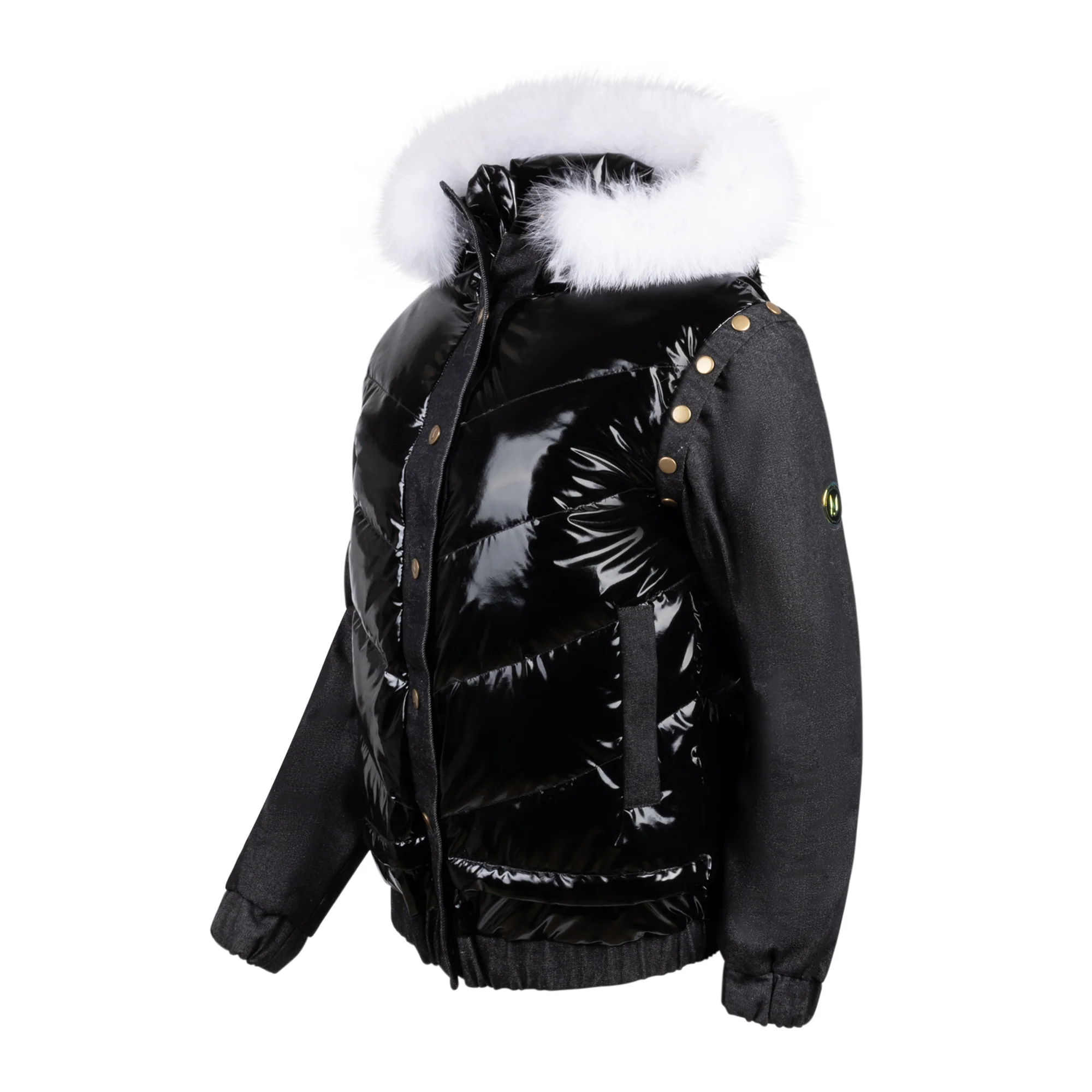 Manteau Jr. Shiny Black  Teen Denim Bomber - Image 2