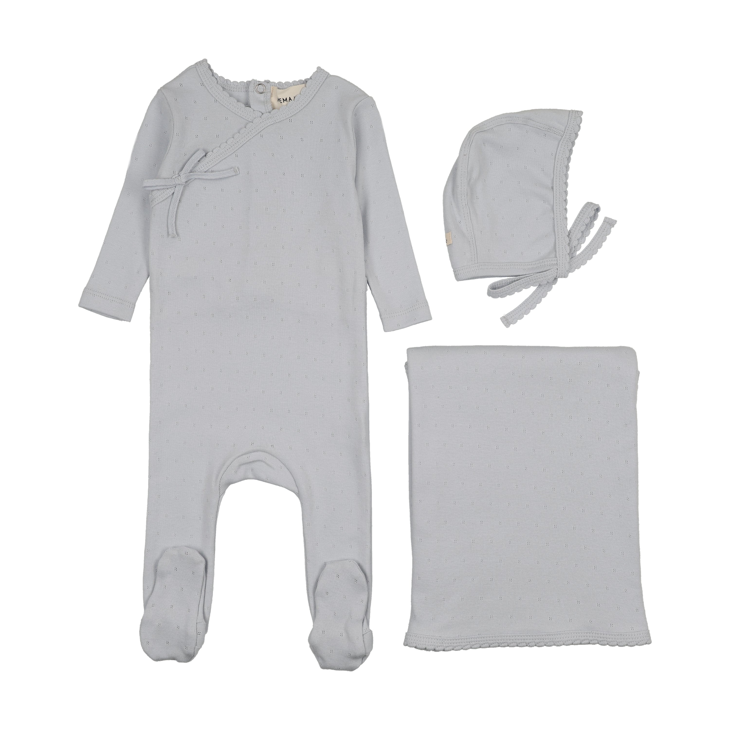 Mema Knits Gray Dawn Pointelle Scalloped Edge Three Piece Set (M408-3Pc)