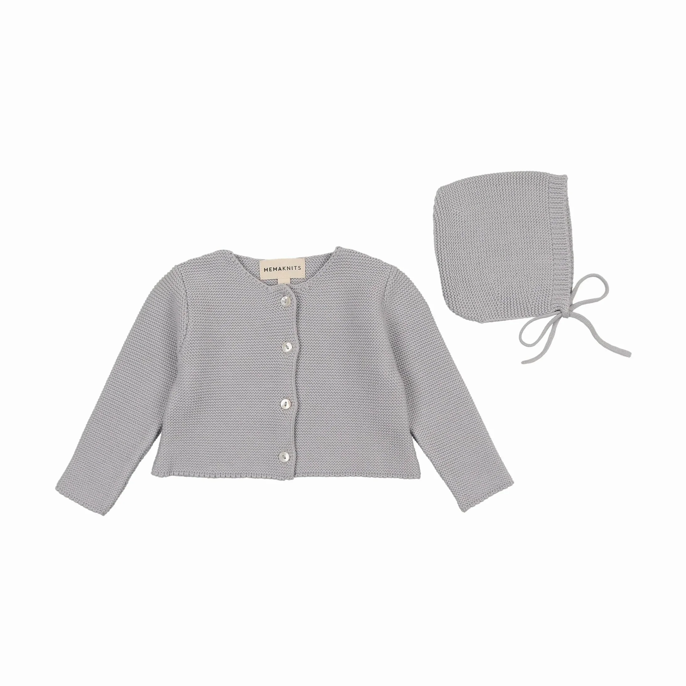 Mema Knits Light Blue Knit Cardigan + Bonnet (351)