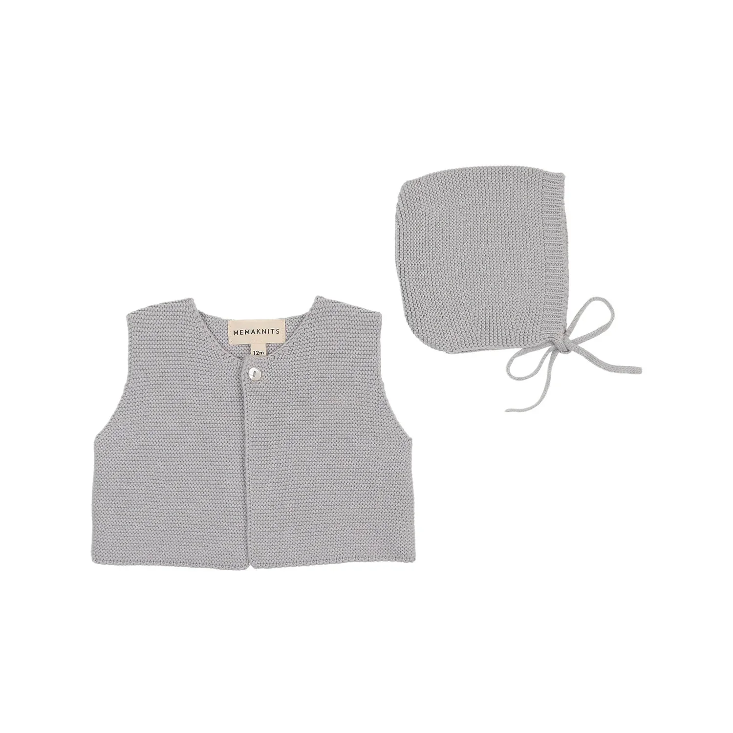 Mema Knits Light Blue Knit Cropped Vest + Bonnet (352)