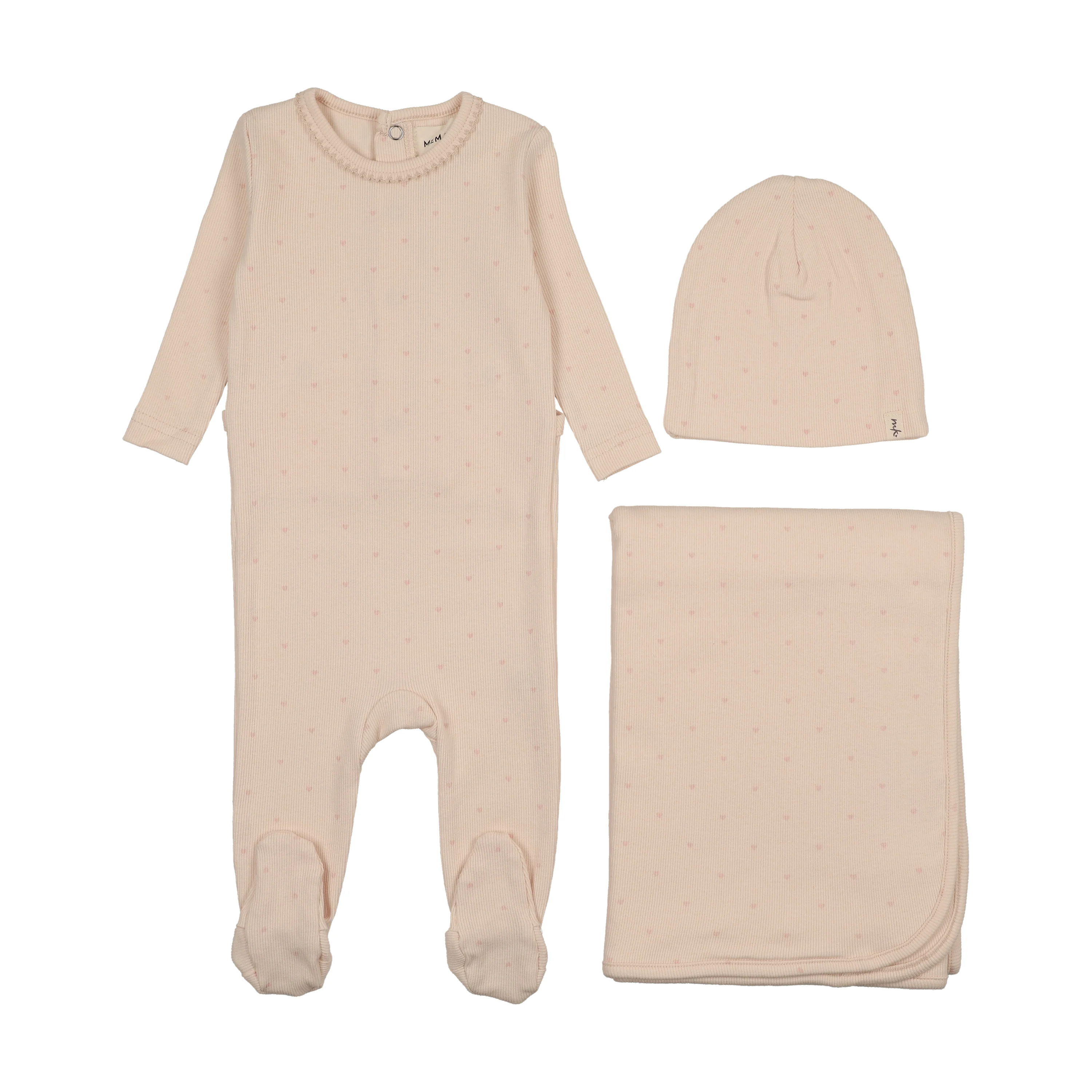 Mema Knits Light Pink / Rose Hearts Heart Printed Three Piece Set (M413-3Pc)