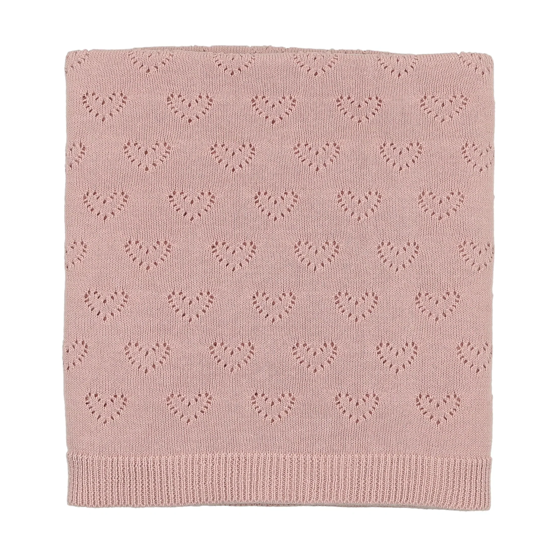 Mema Knits Peach Dust Heart Pointelle Knit Blanket (M322B)