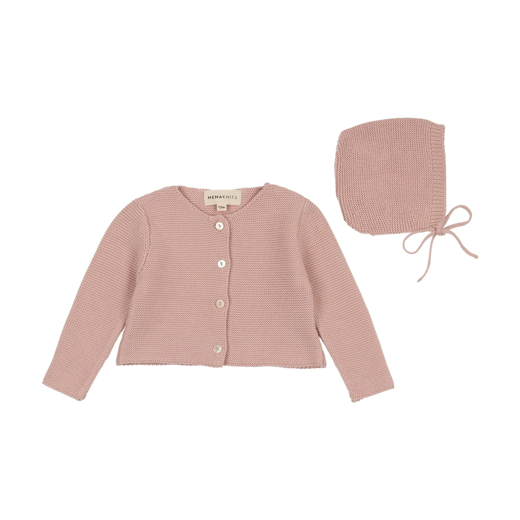 Mema Knits Rose Knit Cardigan + Bonnet (351)