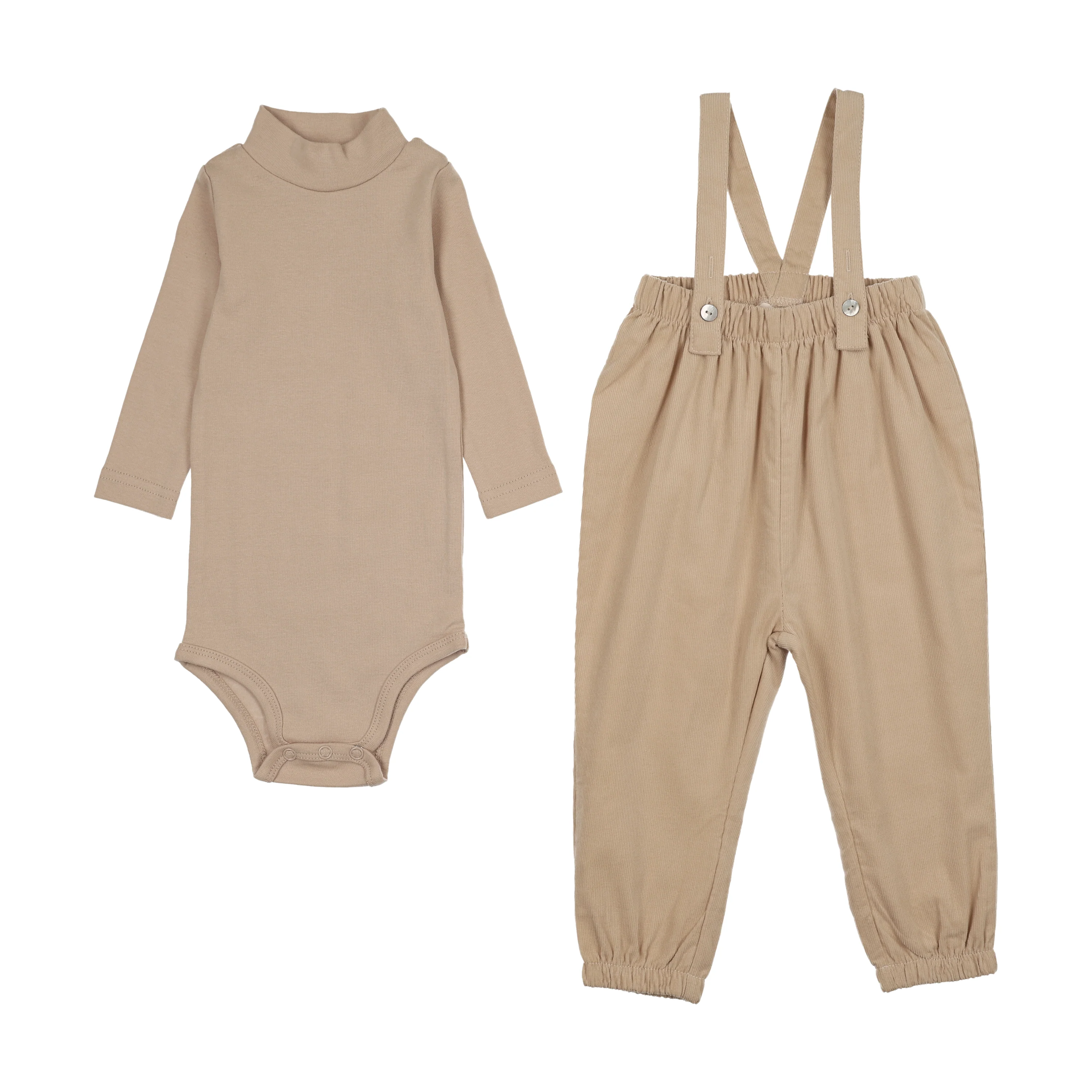 Mema Knits Simply Taupe Corduroy Romper + T-Shirt Set (M447)