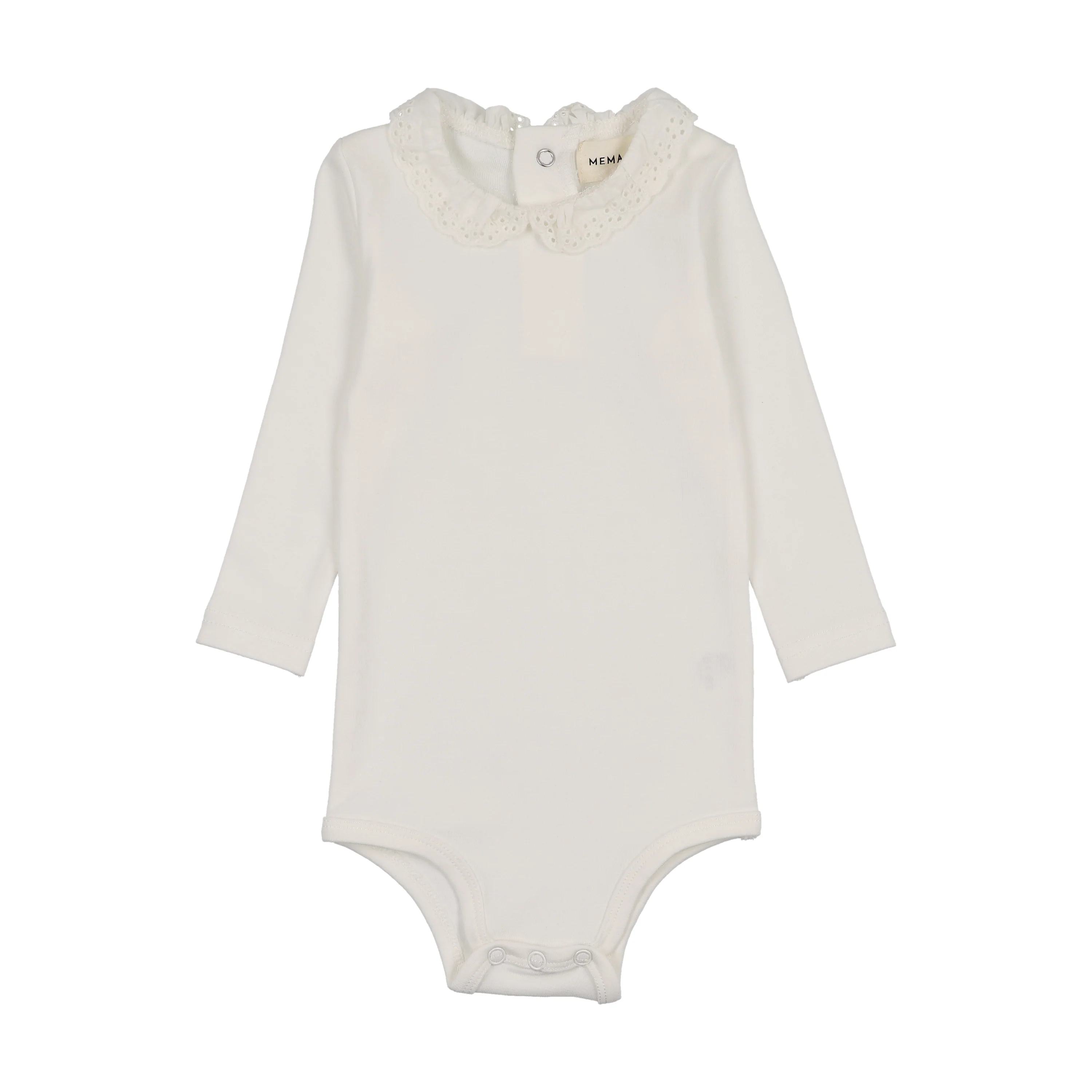 Mema Knits Winter White Lace Collar Onesie (M433)