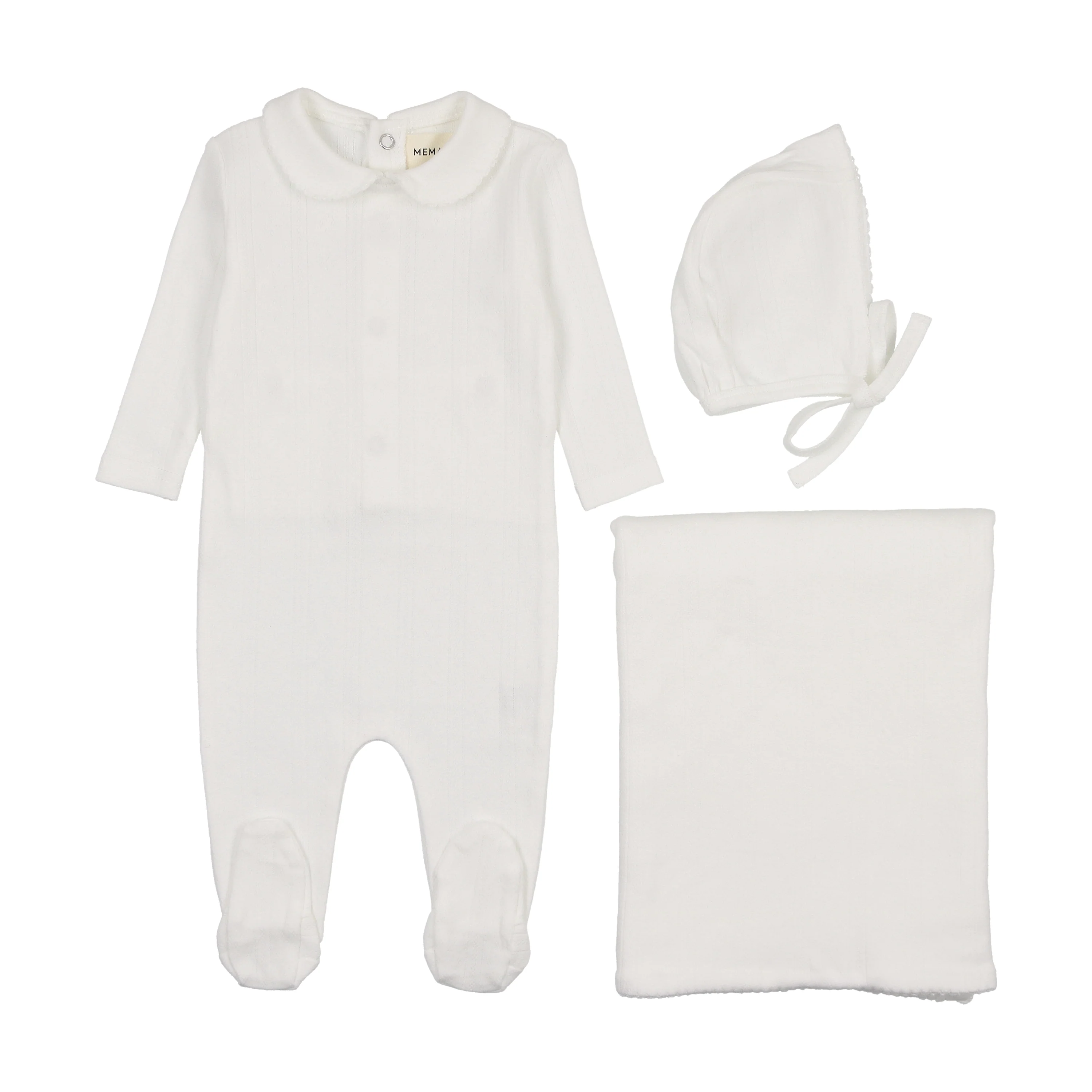 Mema Knits Winter White Pointelle three piece set (M304-3PC)