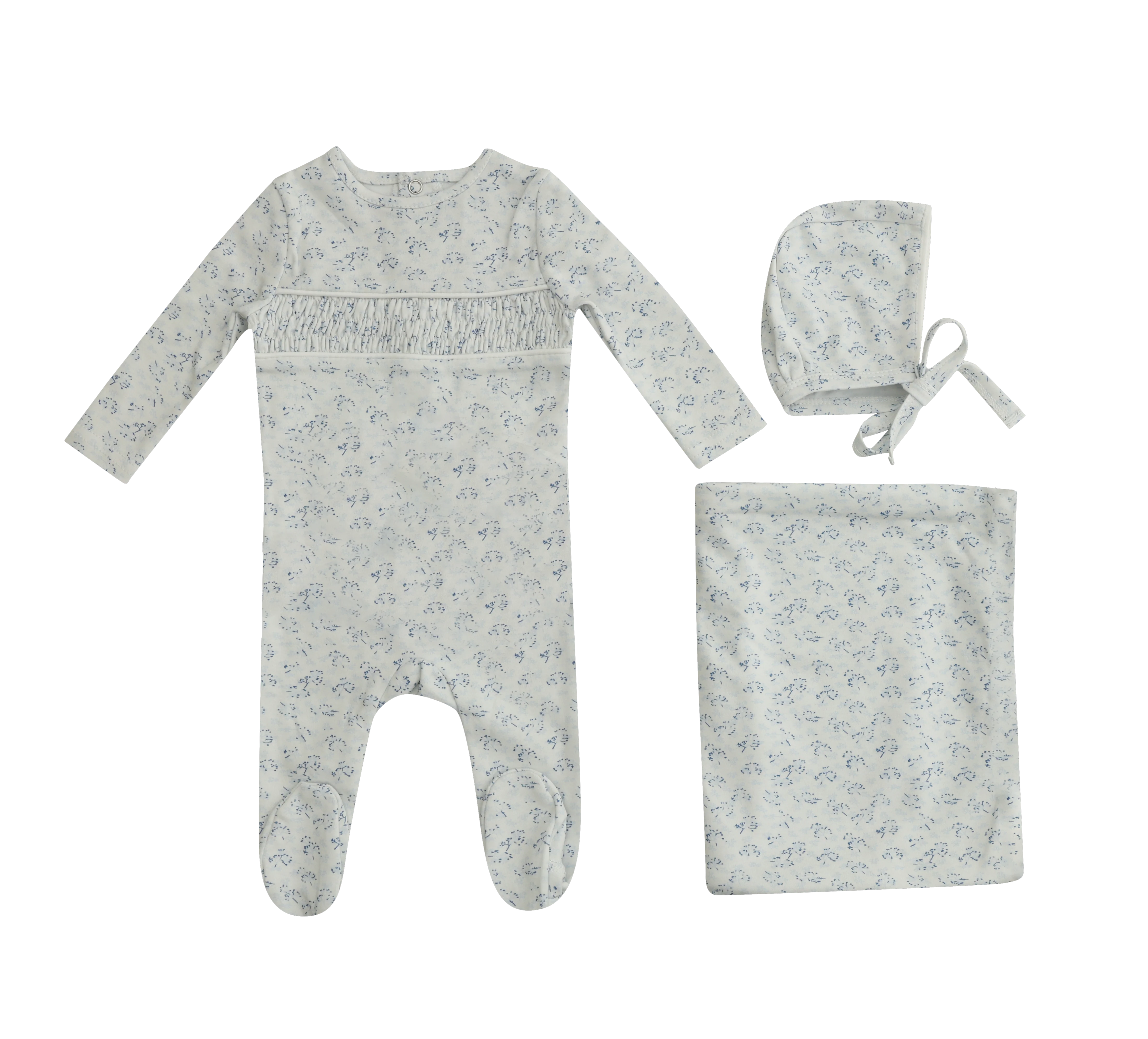 Mini Label Blue Smocked Set Boys