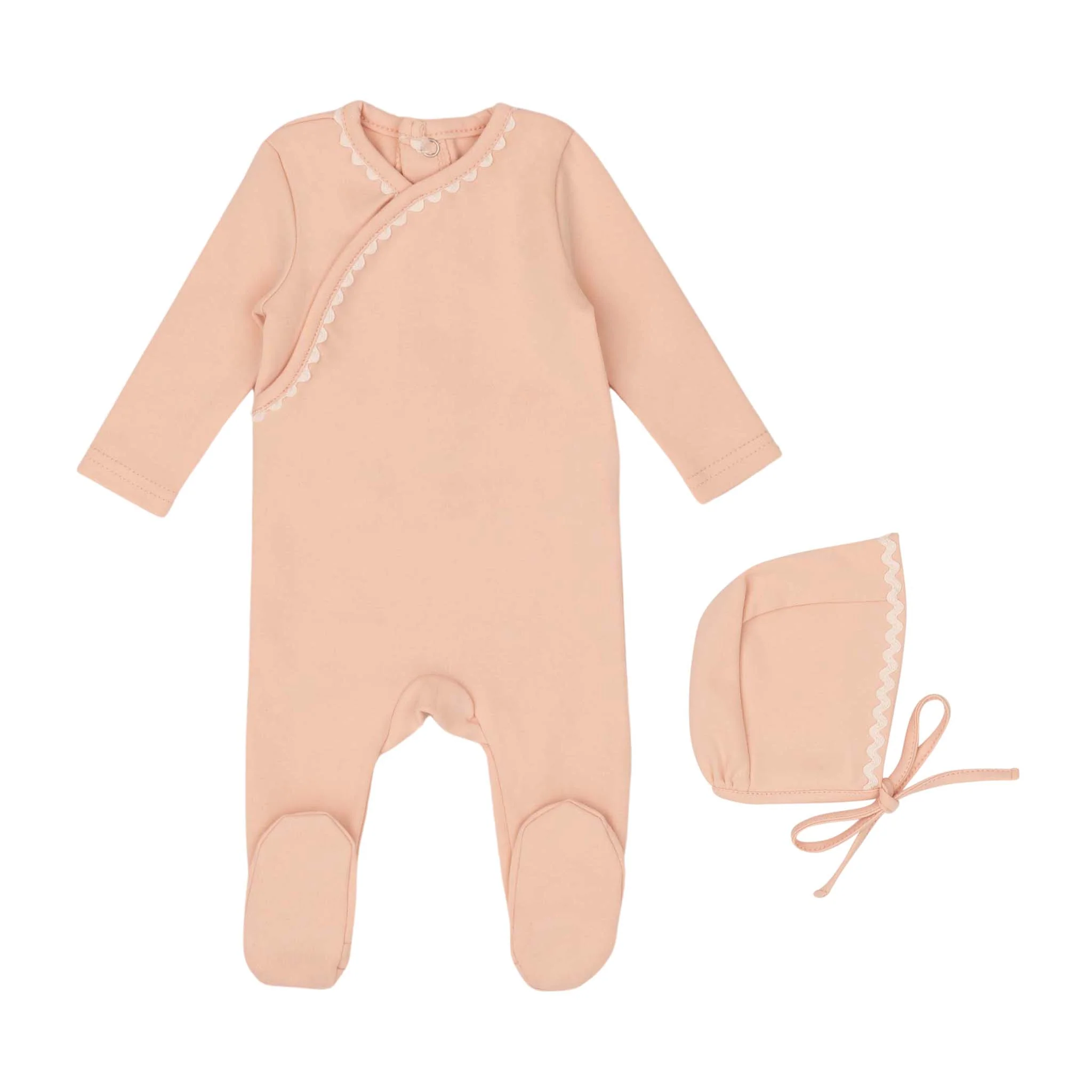 Mini Label Classic Ric Rac Footie and Hat-White on Pink