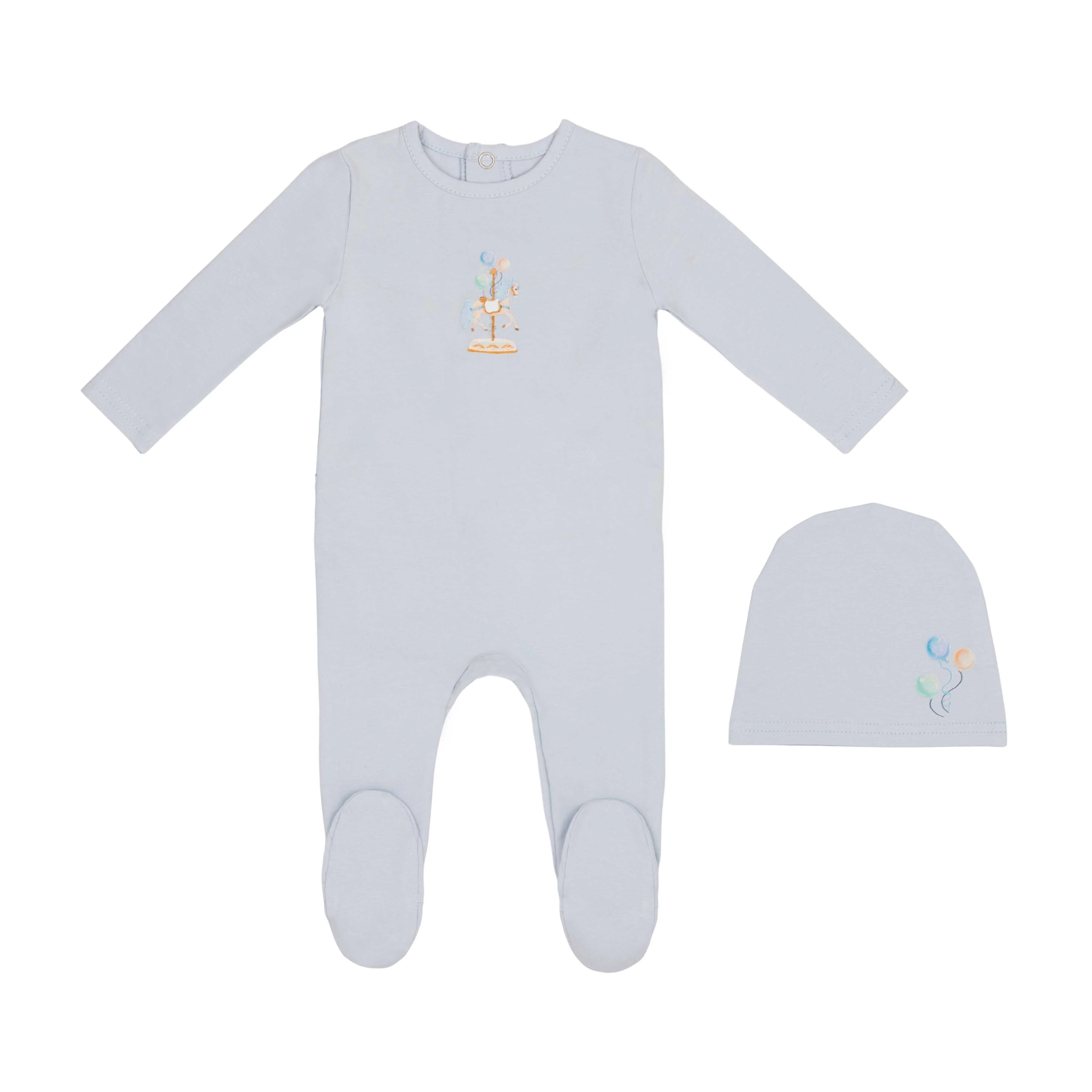 Minilabel Blue Water Print Carousel Footie and Hat - Boys