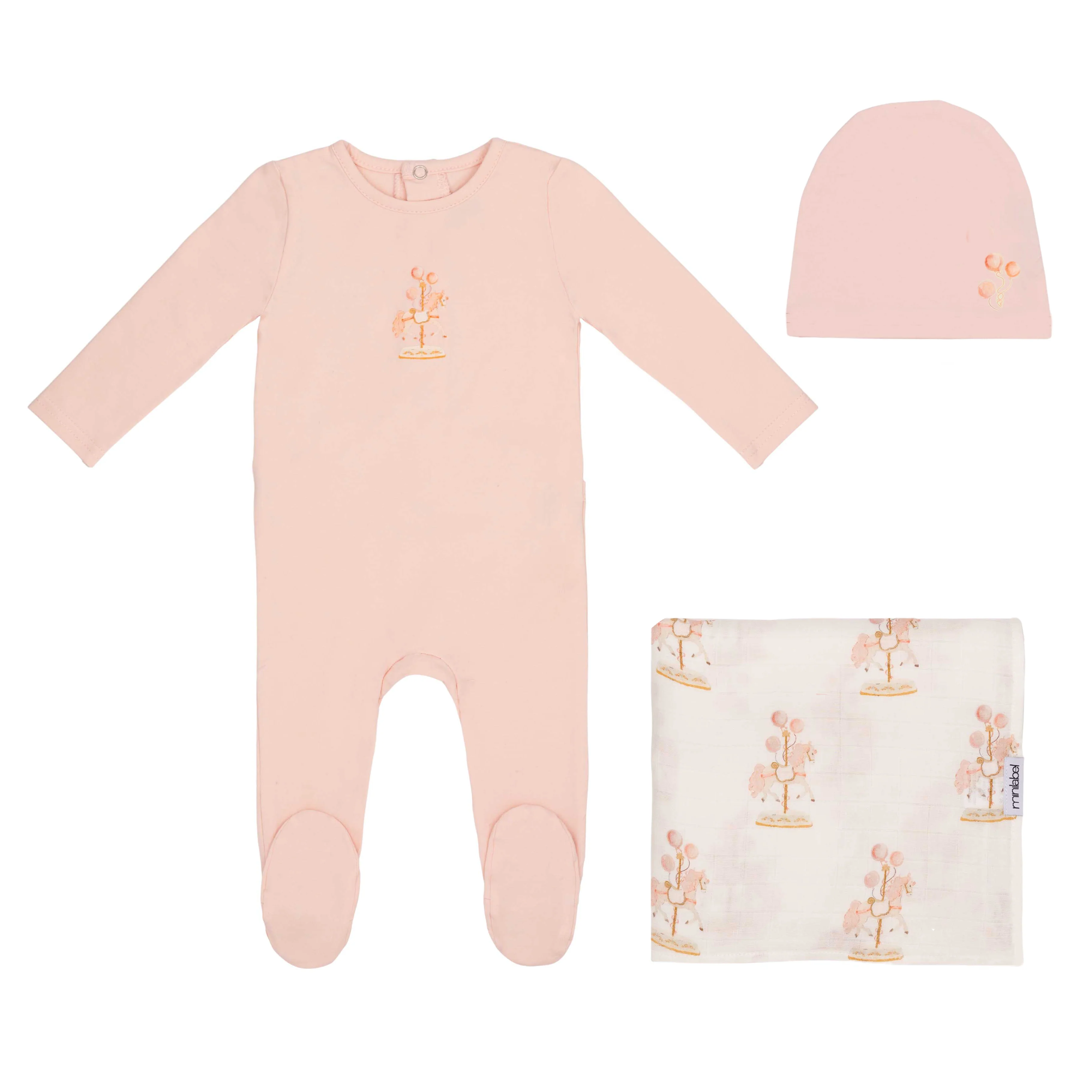 Minilabel Pink Water Print Carousel Layette Set-Girls