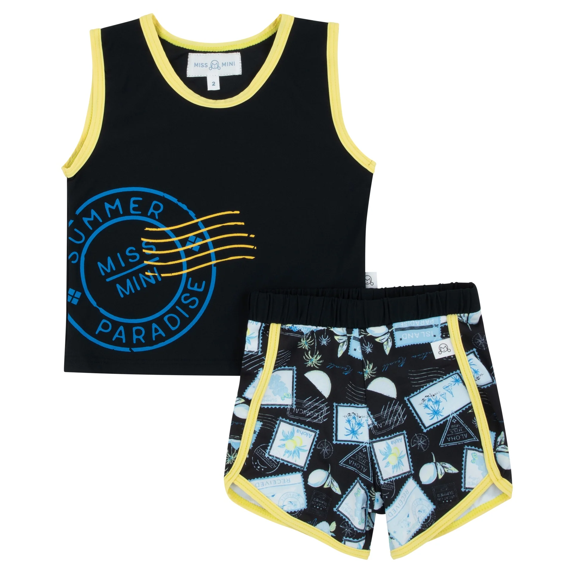 Miss Mini Postcard Swim Tan & Shorts Set
