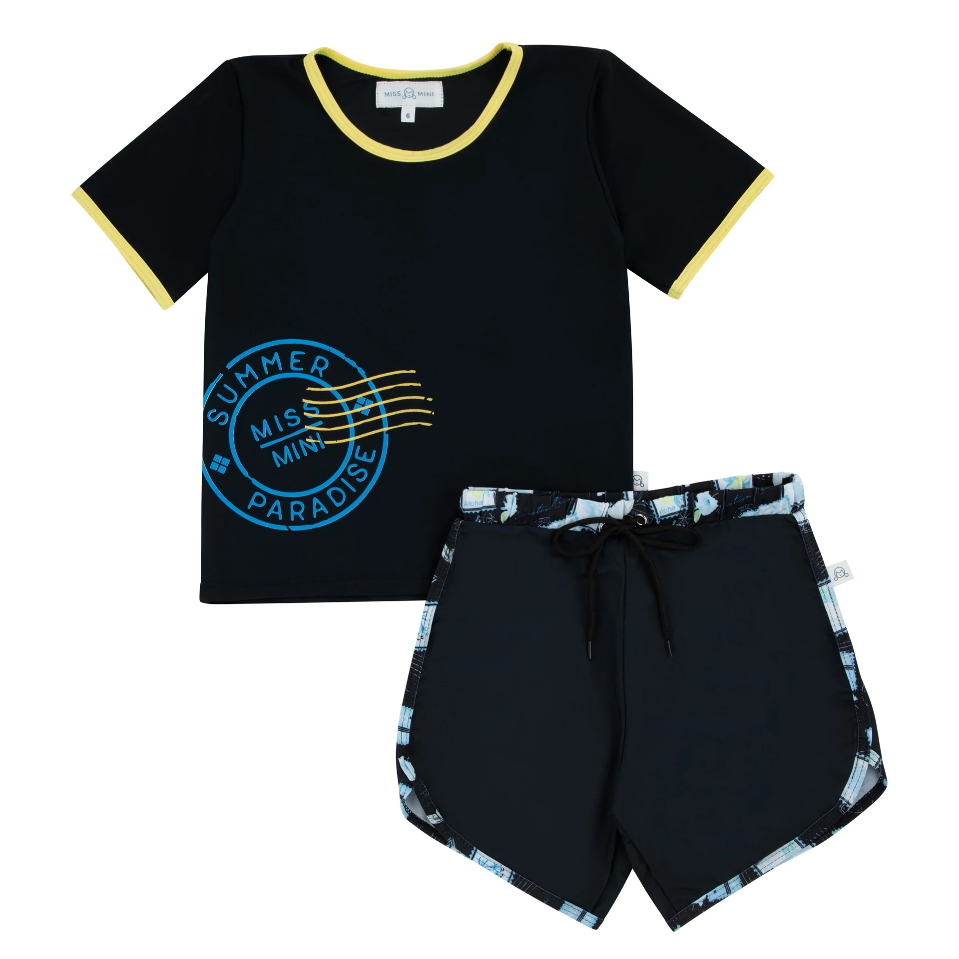 Miss Mini Postcard Swim Top & Bottom Shorts Set