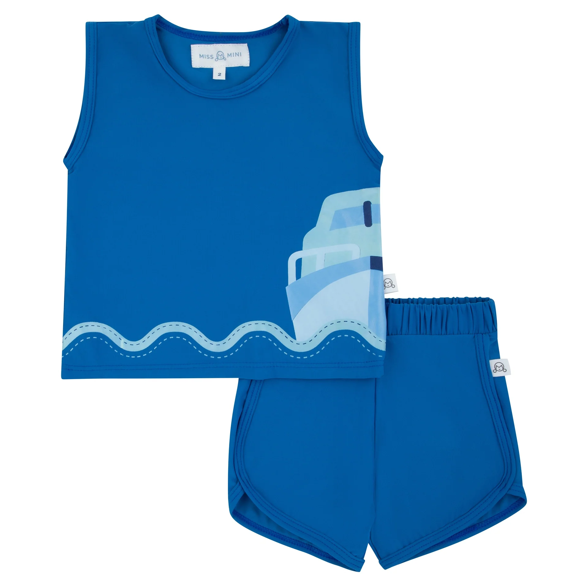 Miss Mini Scalloped Swim Tan & Shorts Set