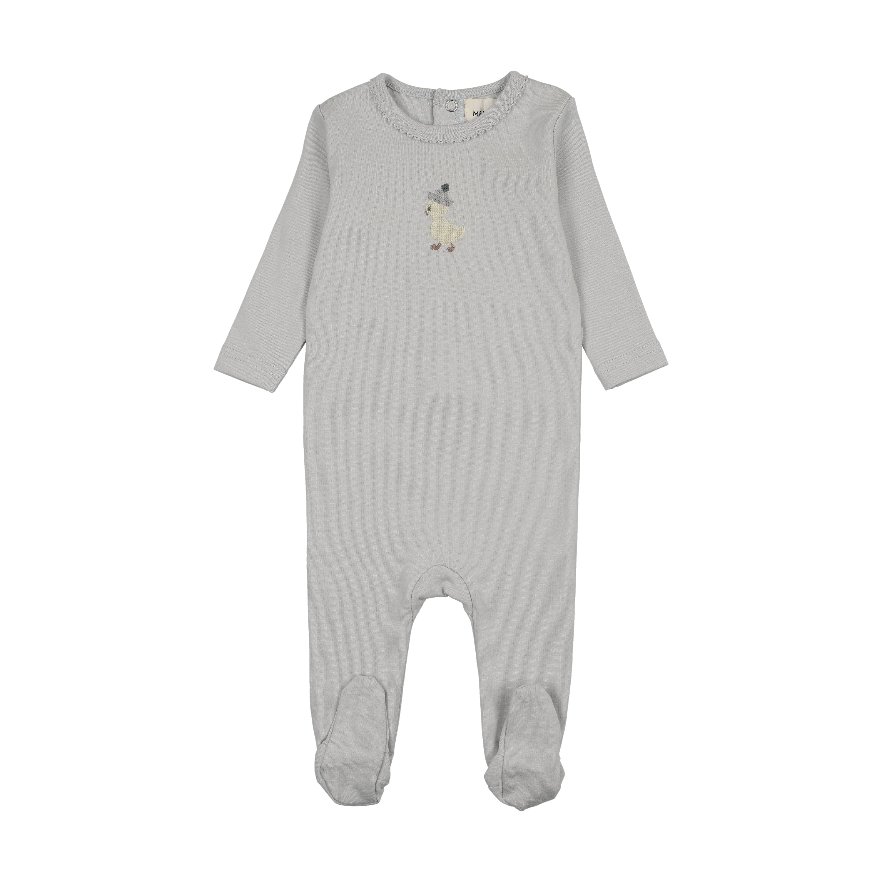 Mema Knits Embroidered Footie - Gray Dawn / Yellow Duck