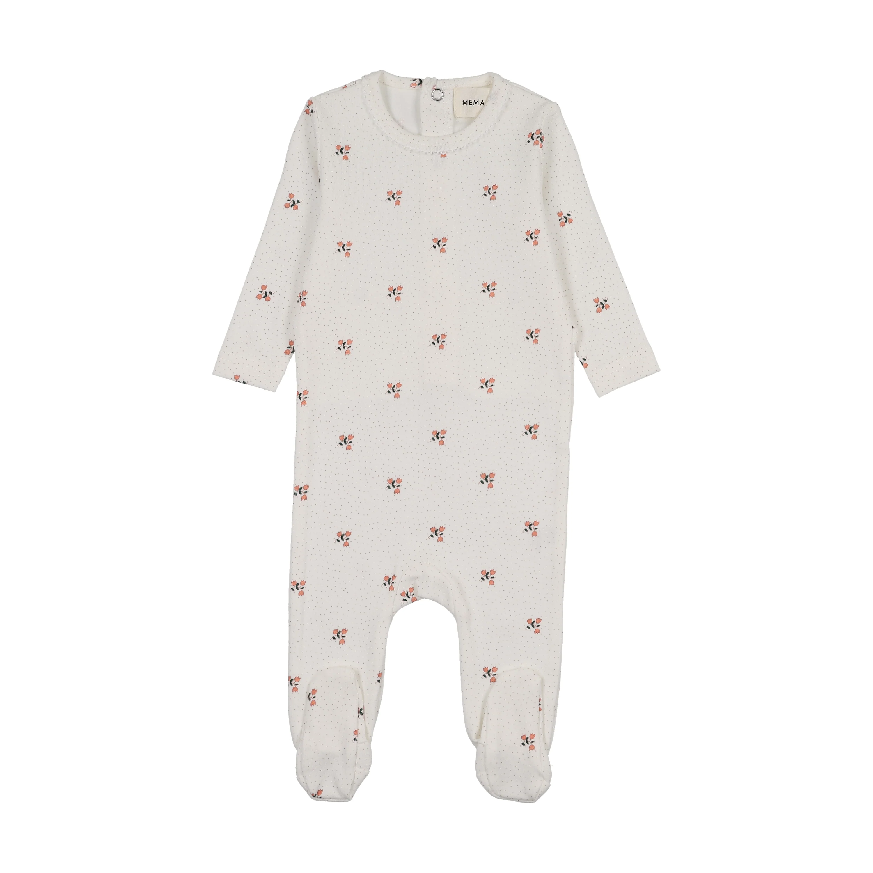 Mema Knits Printed Snap Back Footie - Coral Floral Print