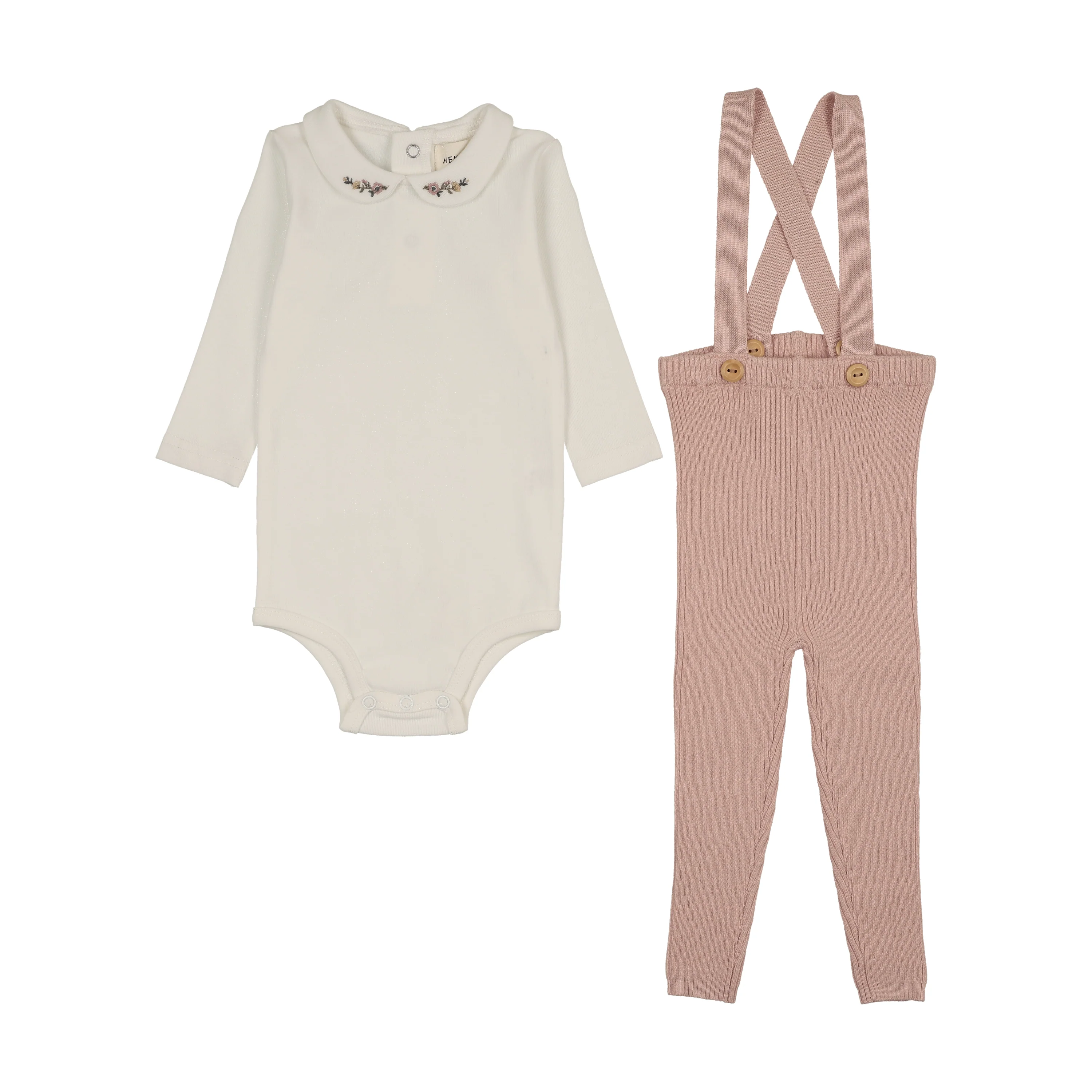 Mema Knits Overall + Onesie Set - Winter White / Pale Pink