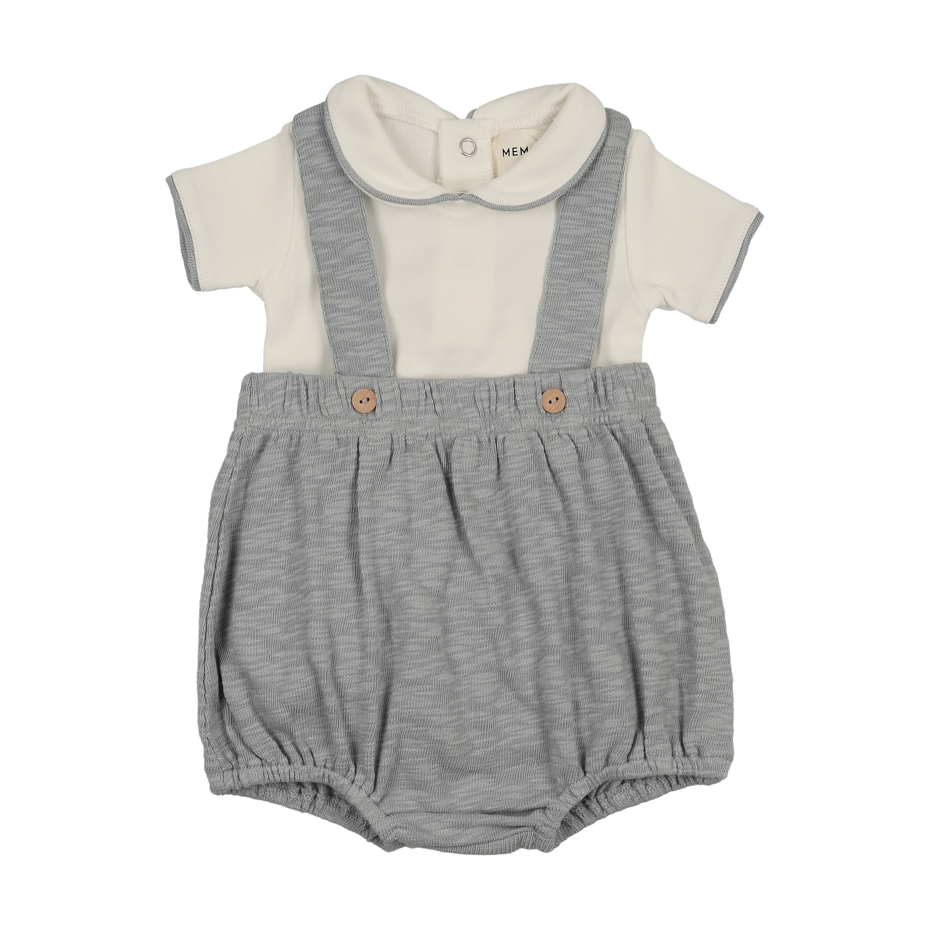 Mema Knits Short Overall + Onesie Set - Winter White / Dove Blue
