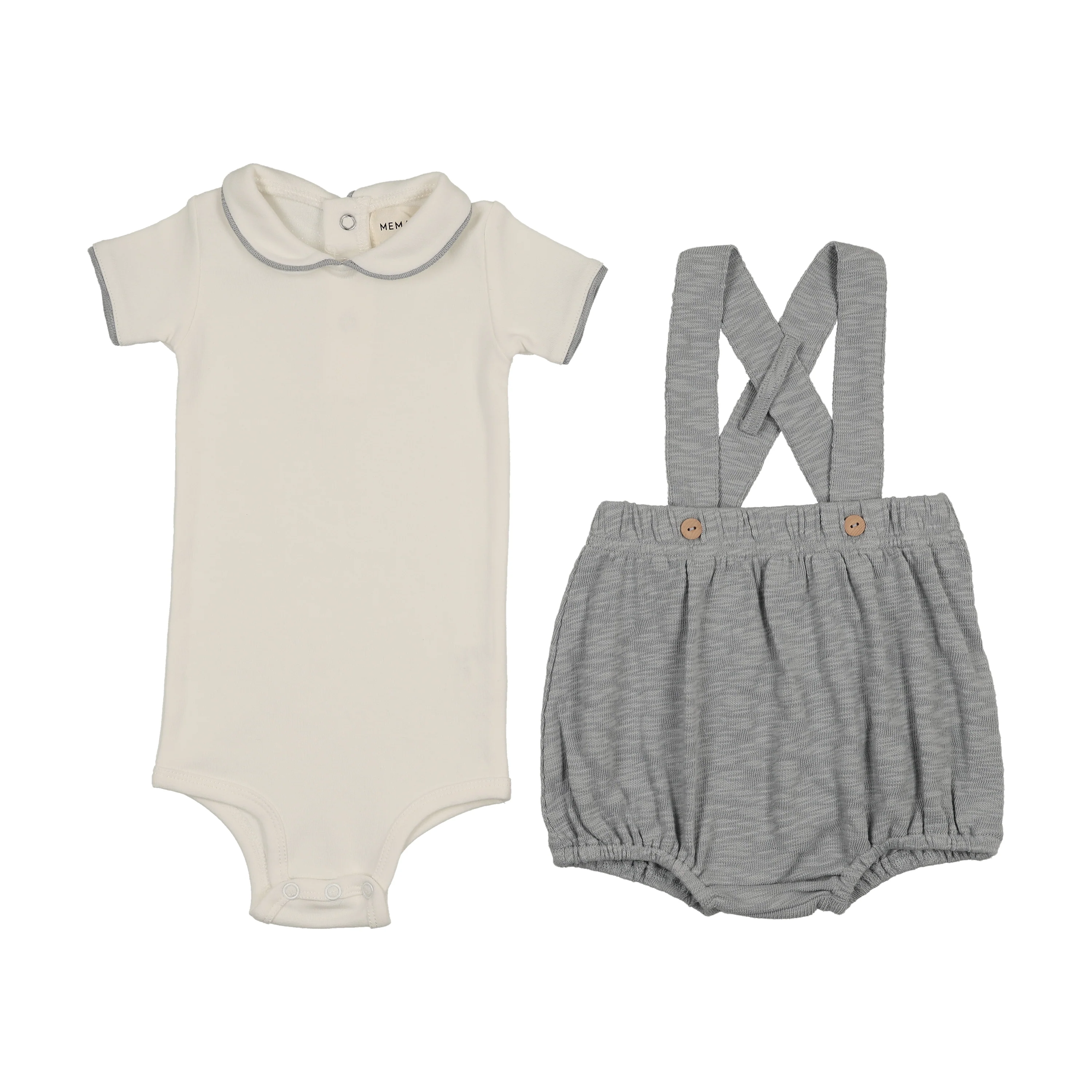 Mema Knits Short Overall + Onesie Set - Winter White / Dove Blue - Image 2